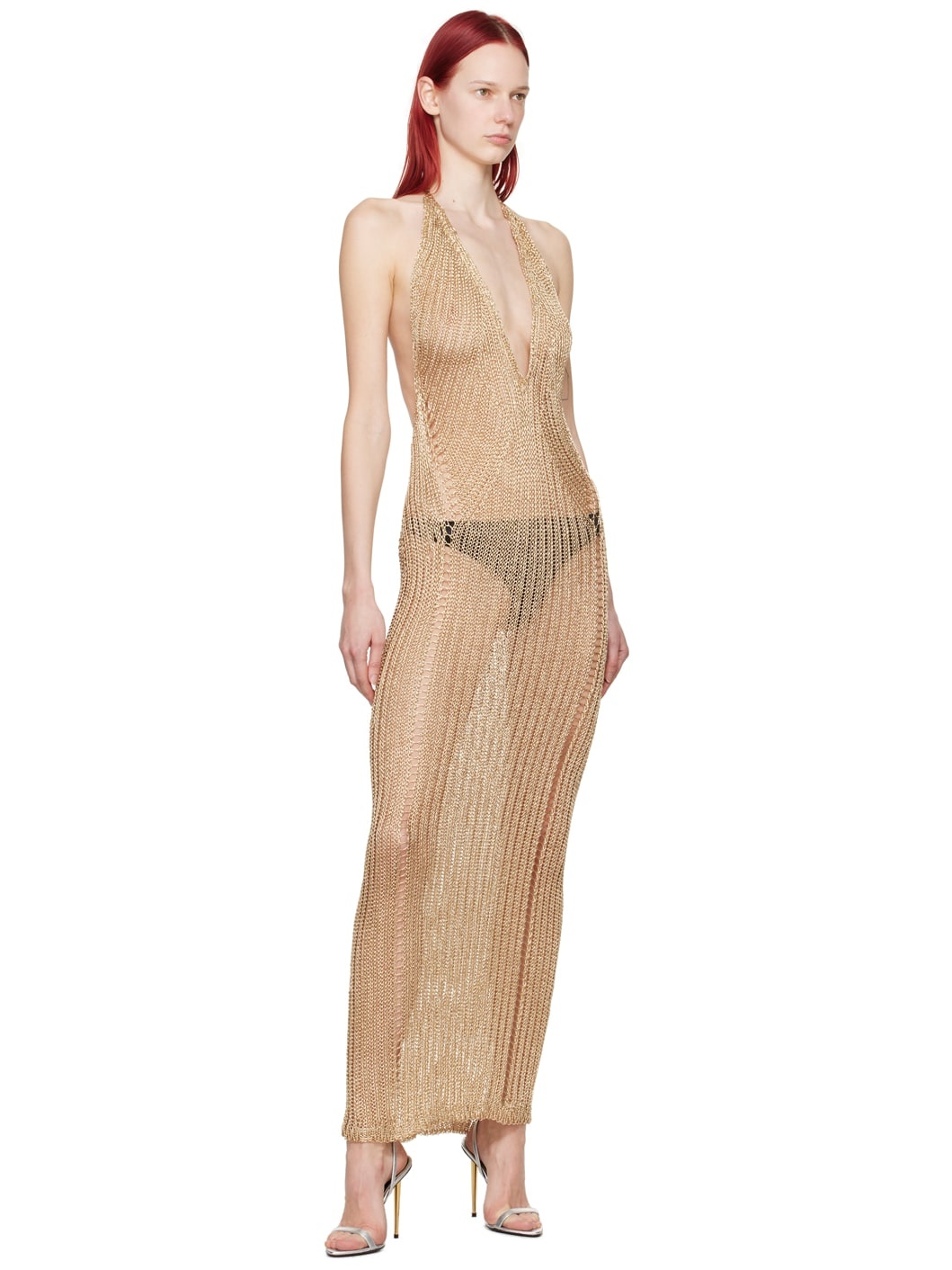 Gold Halter Maxi Dress - 4