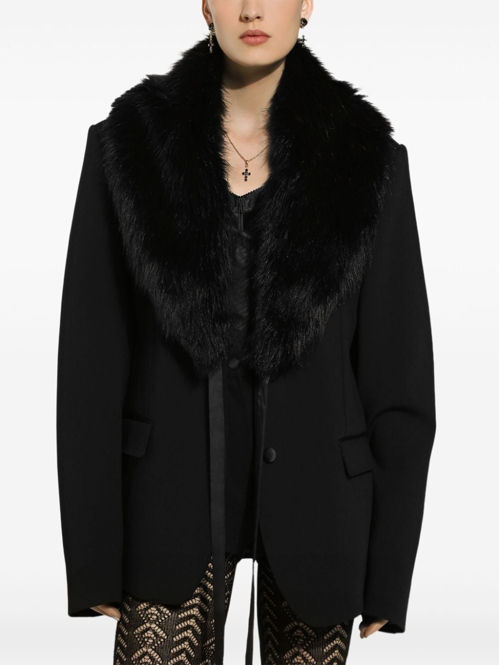 faux-fur collar blazer - 5