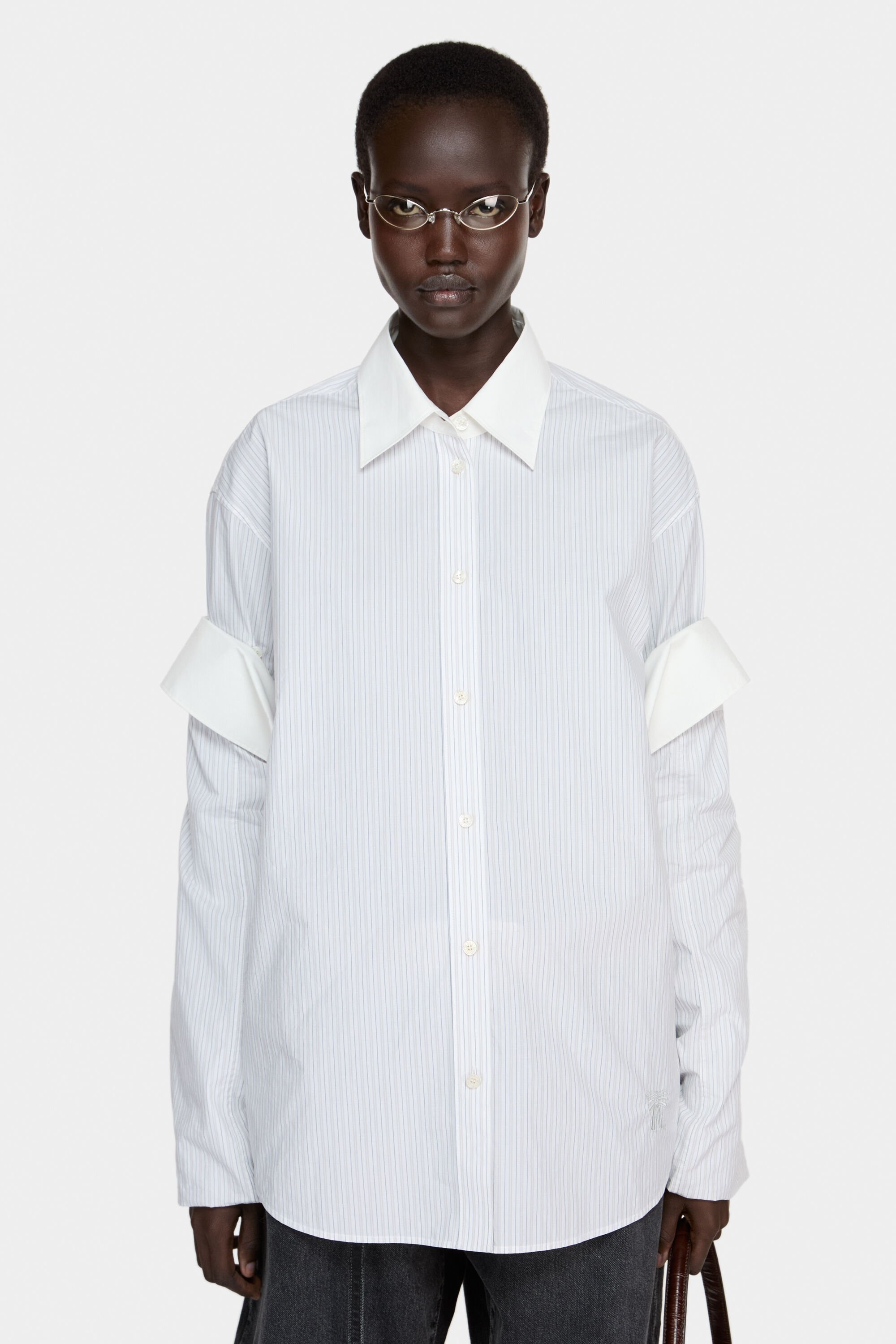 Button-up layered shirt - Olive green/white - 2