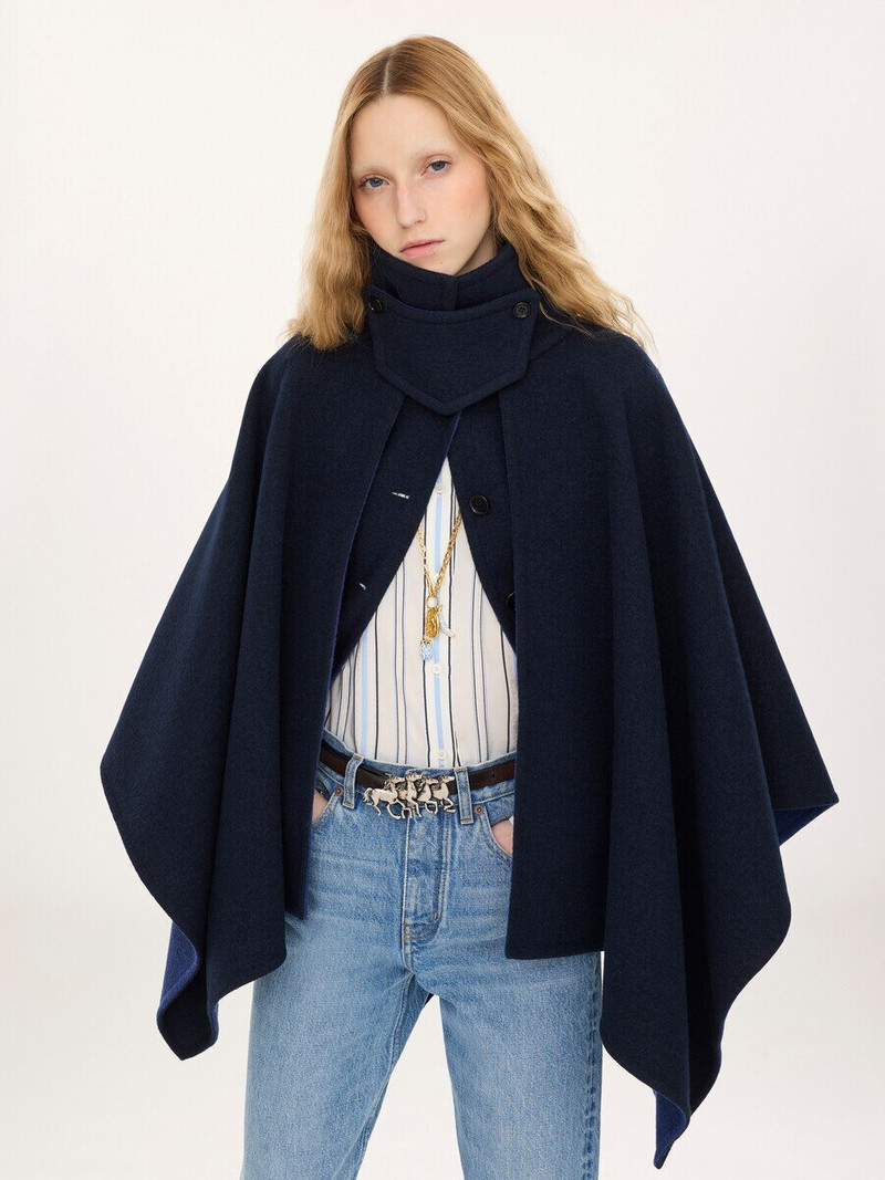 HIGH-NECK SHORT CAPE COAT IN WASHED DOUBLE-FACE WOOL 3