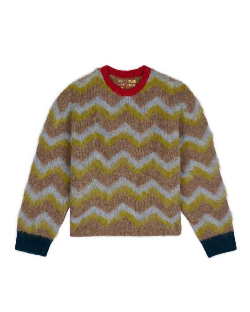 Zig Zag Boxy Knit Sweater - Taupe Multi 1