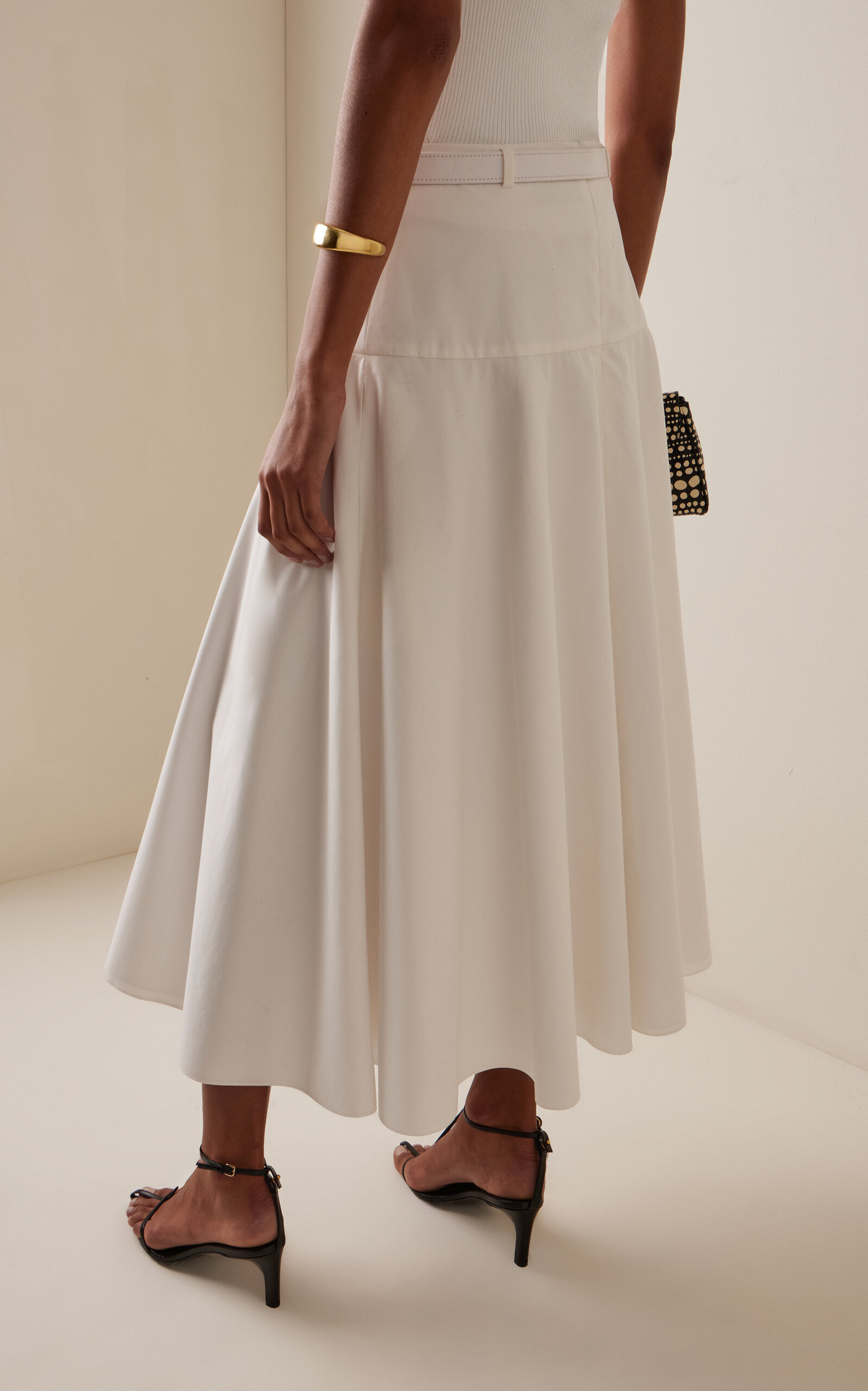 Exclusive RIviera Belted Cotton Midi Skirt white - 4