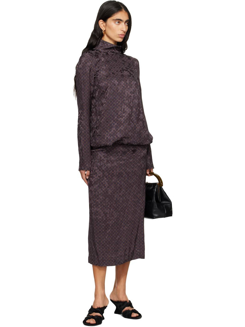 Dries Van Noten Brown Gathered Midi Dress outlook
