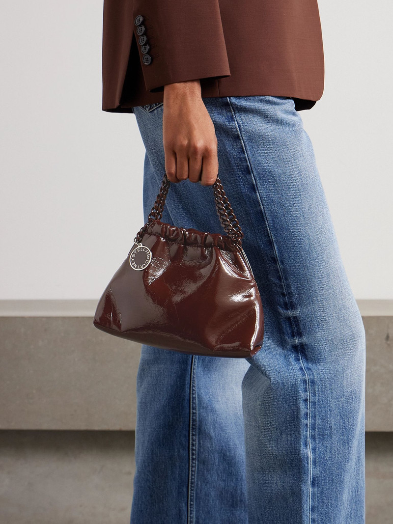 Stella McCartney Falabella mini cracked glossed vegan shoulder bag Chocolate outlook