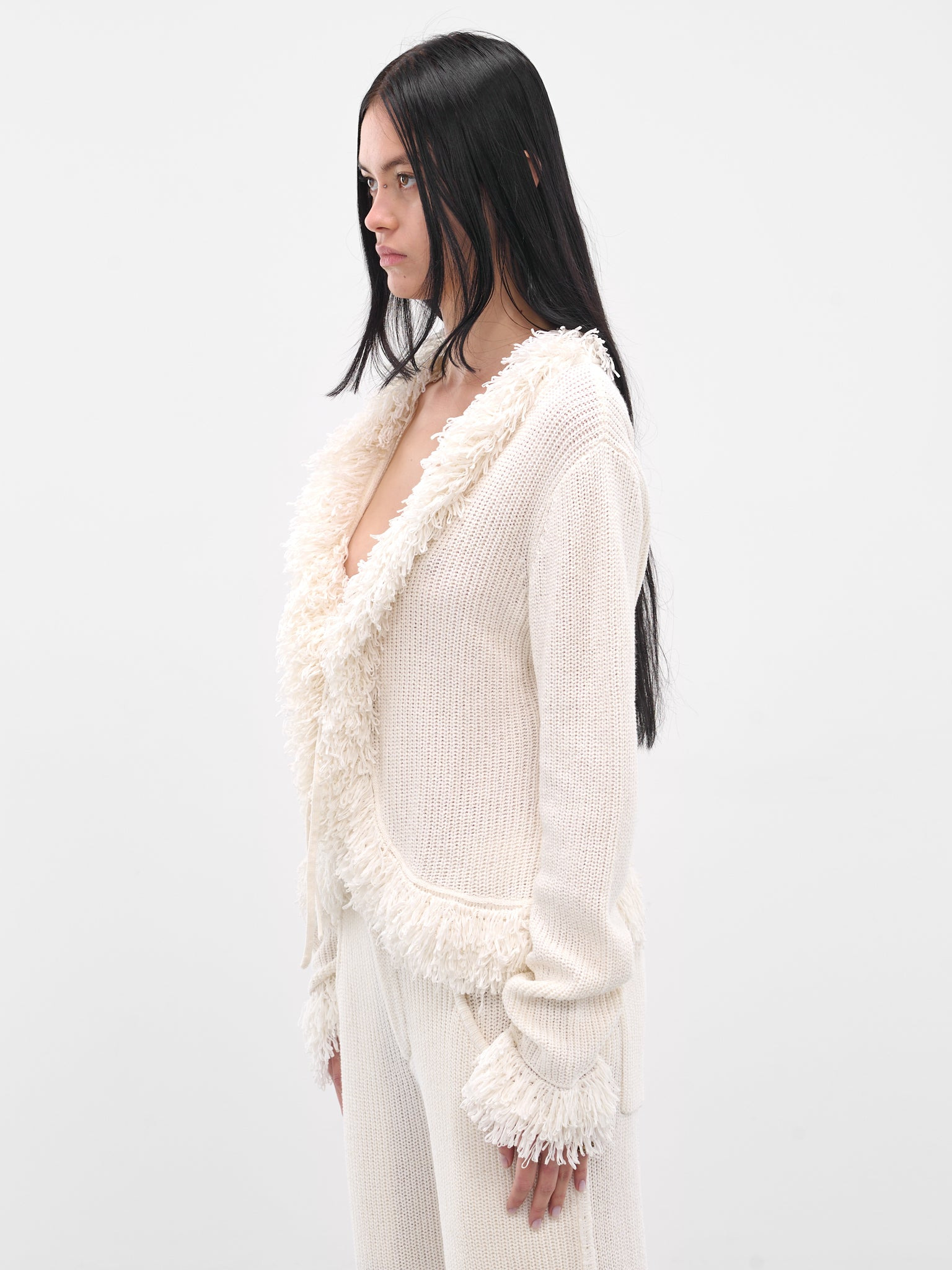White Mello Fringe Knit Cardigan - 2