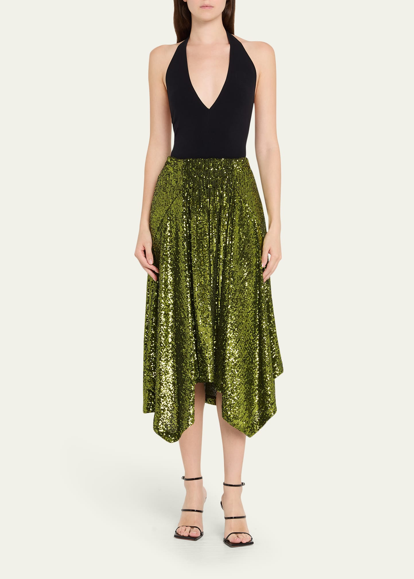 Asymmetric Hem Sequined Midi Skirt - 2
