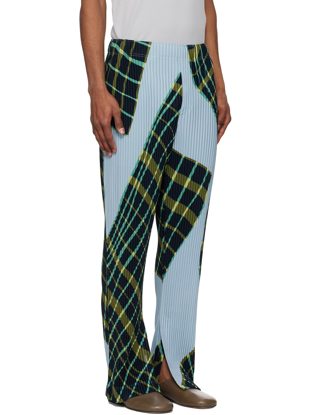 Blue & Green Windswept Plaid Trousers - 2
