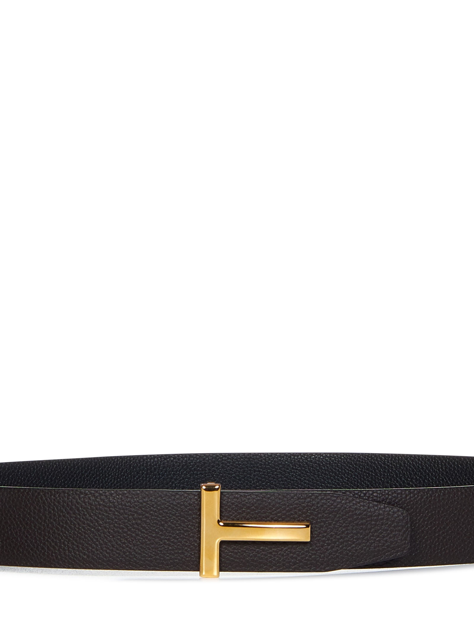 Reversible brown and black grained calf leather belt with T-shaped buckle. - 2