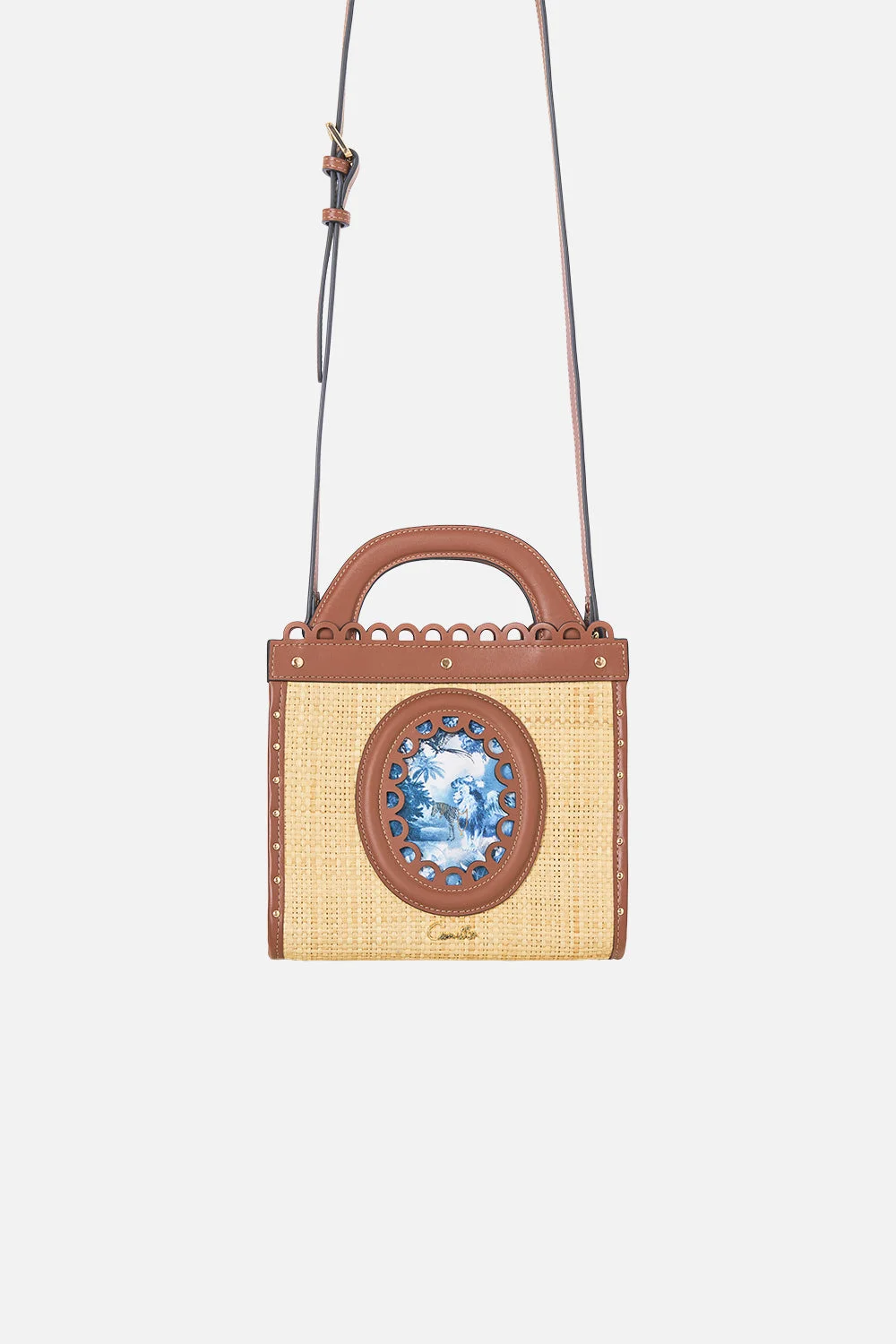 RAFFIA MINI TOTE WITH LEATHER TRIMS THE PORCELAIN PARLOUR - 1
