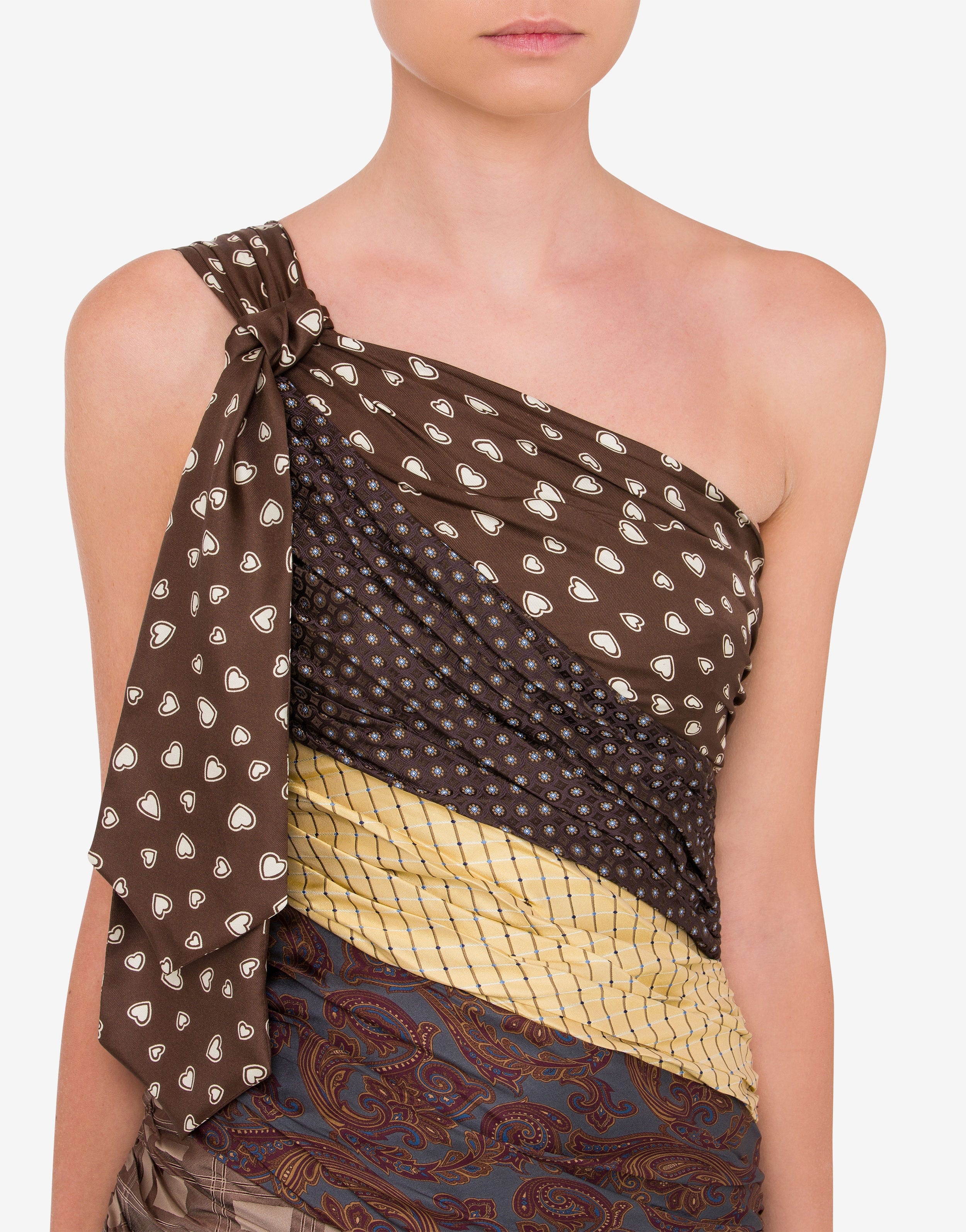 TIE PATCHWORK ONE-SHOULDER DRESS - 4