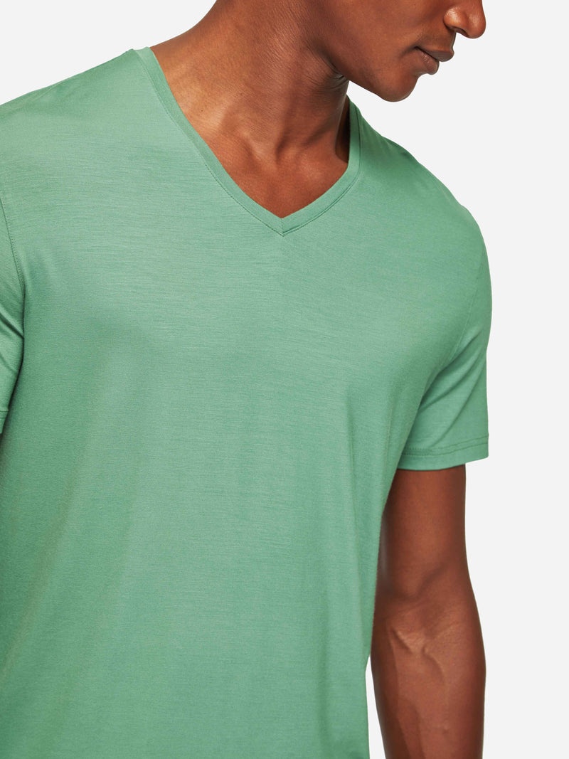 Men's V-Neck T-Shirt Basel Micro Modal Stretch Sage Green - 5