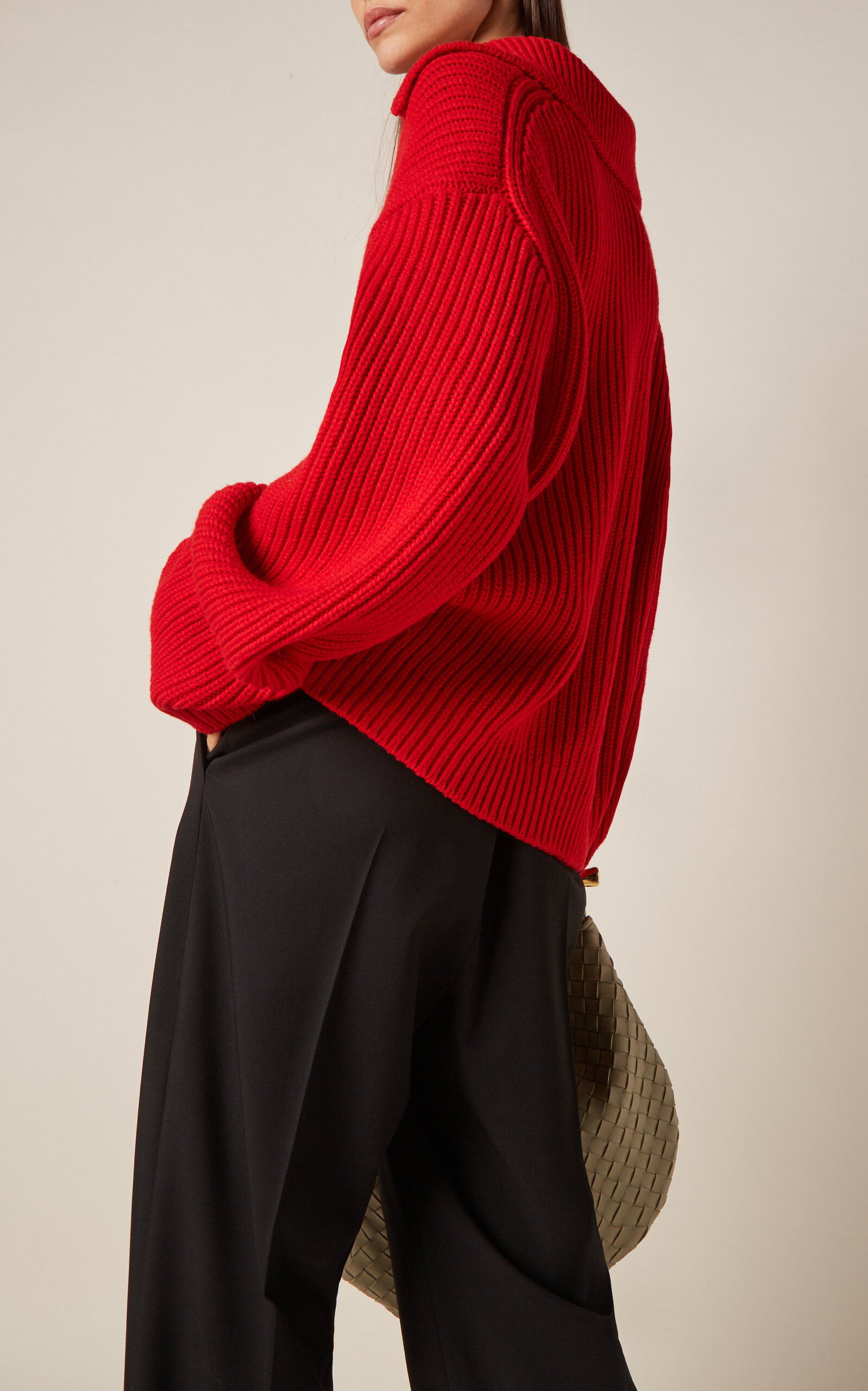 Ribbed-Knit Wool Polo Sweater red - 4