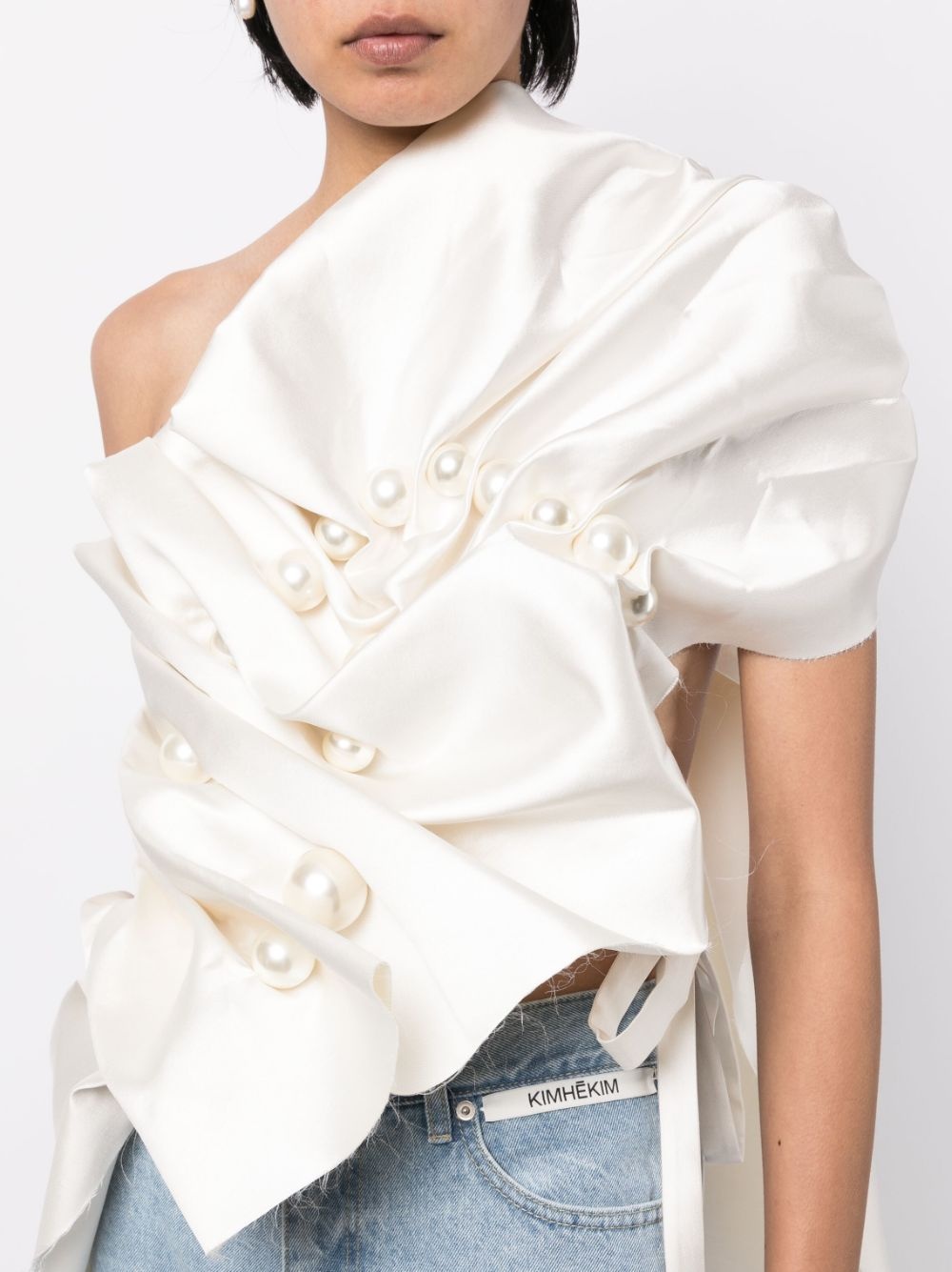 asymmetric gathered pearl-detail blouse - 5