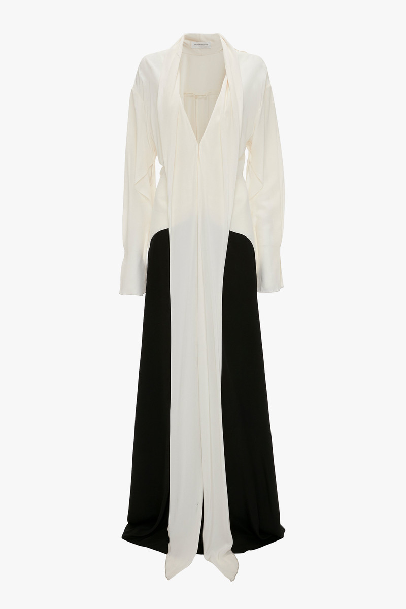 Tie Detail Gown In Vanilla-Black 1