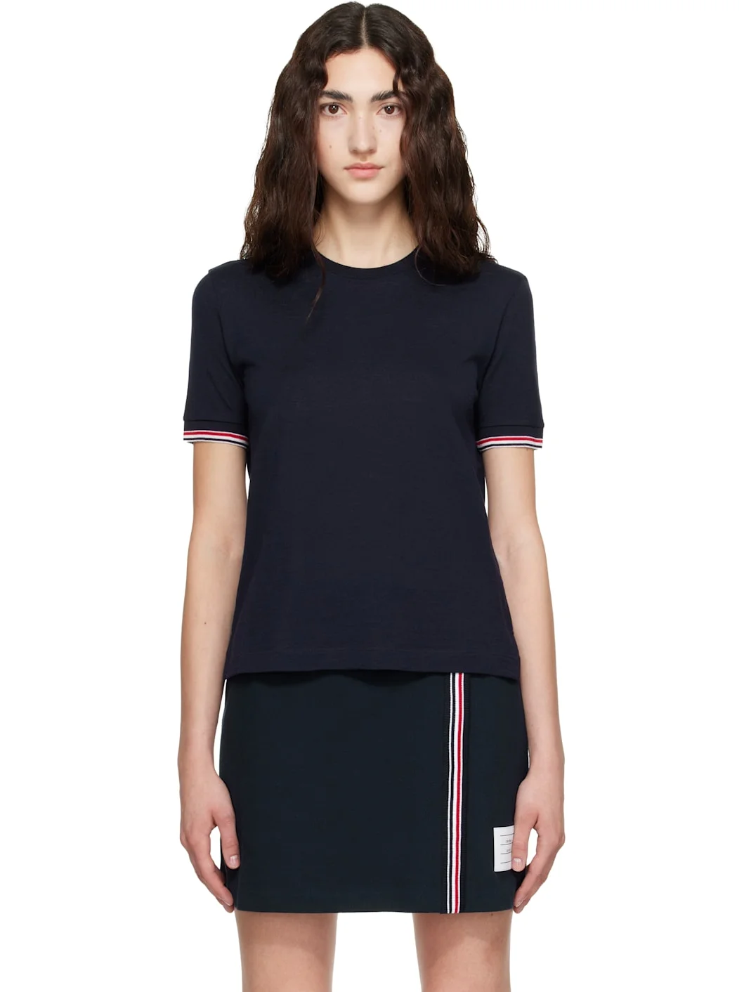 Navy Rib Cuff RWB Tipping Wool Jersey T-shirt - 1