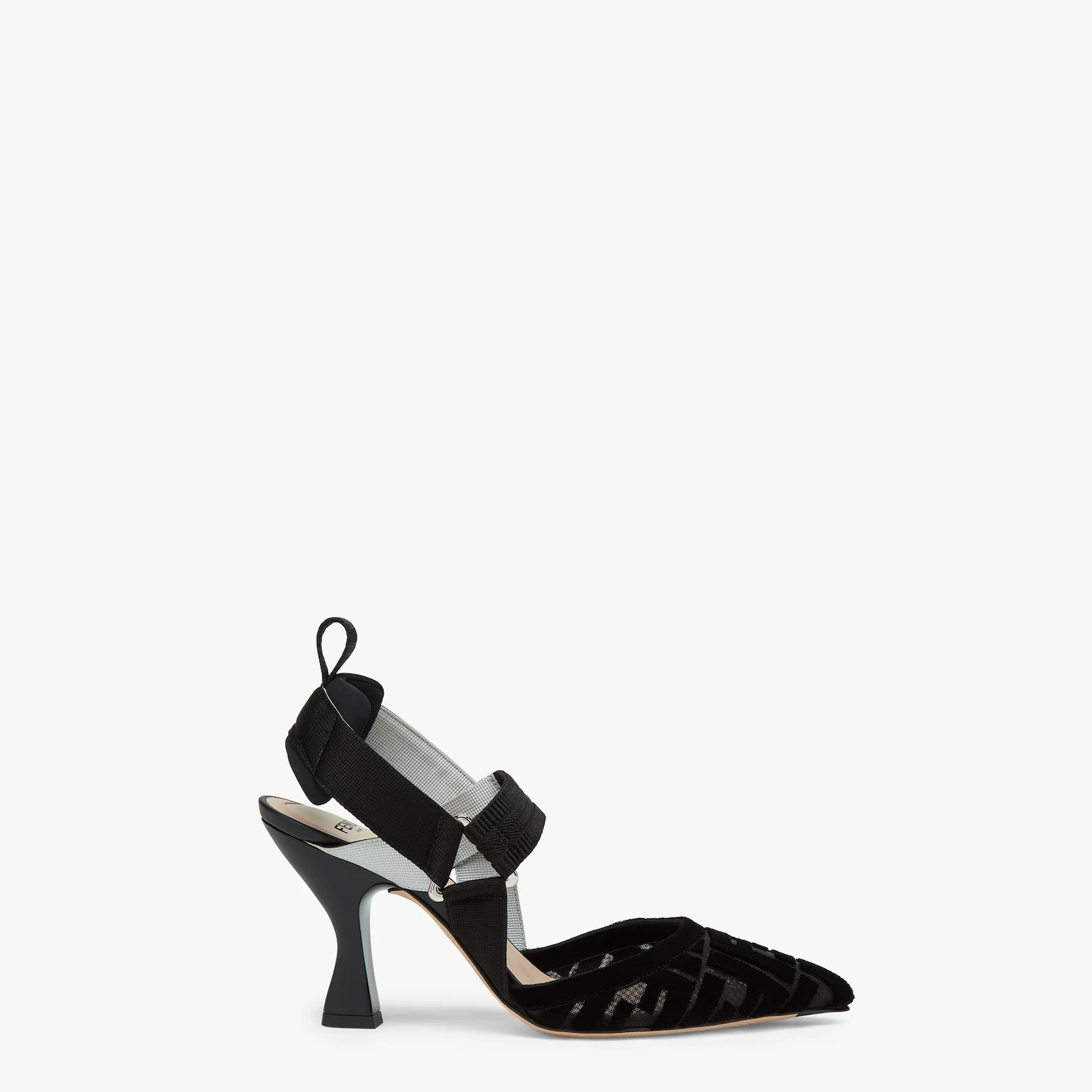 Black mesh and FF high-heeled slingbacks - 1