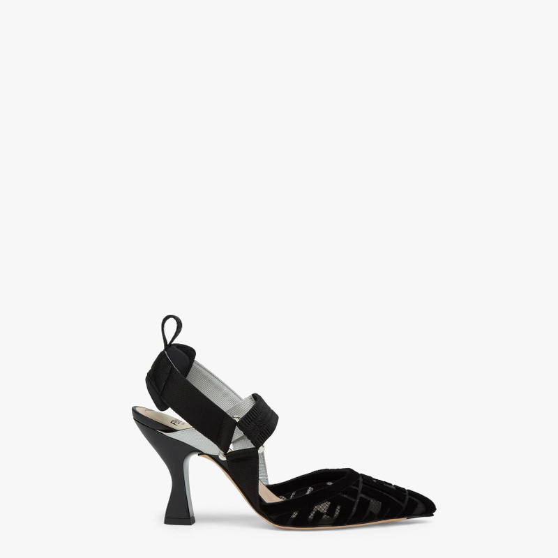 Black mesh and FF high-heeled slingbacks 1
