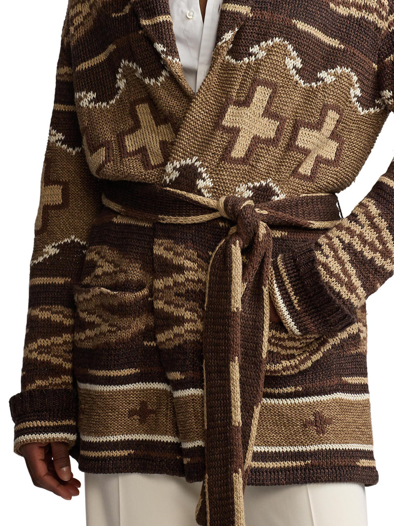 Women's Silk-Linen Shawl Collar Cardigan - Lux Tan Multi 5