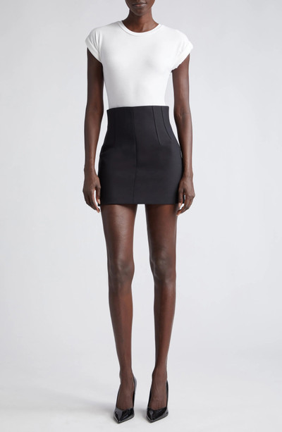 LaQuan Smith High Waist Corset Detail Virgin Wool Miniskirt outlook