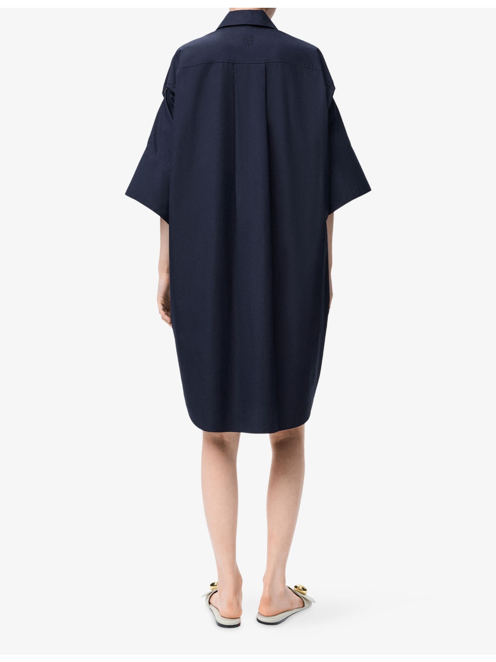 Convertible-Sleeve Cotton-Blend Midi Shirt Dress - 4
