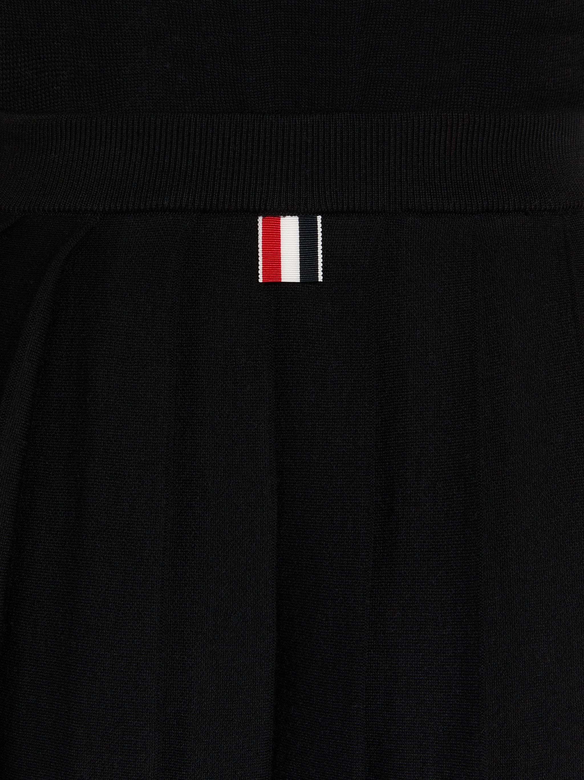 Black Fine Merino Wool Mrs. Thom Intarsia Below-the-Knee Pleated Skirt - 6