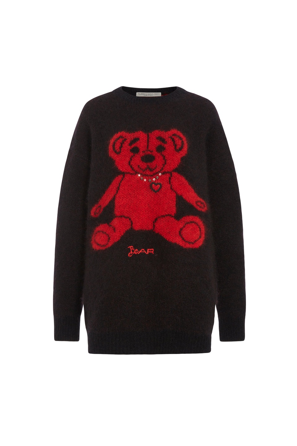 KNITTED MOHAIR JUMPER WITH BEAR AND HOTFIX - 1