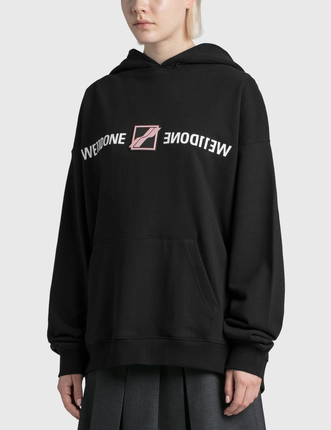 BLACK WE11DONE PATCHED MIRROR LOGO HOODIE - 2