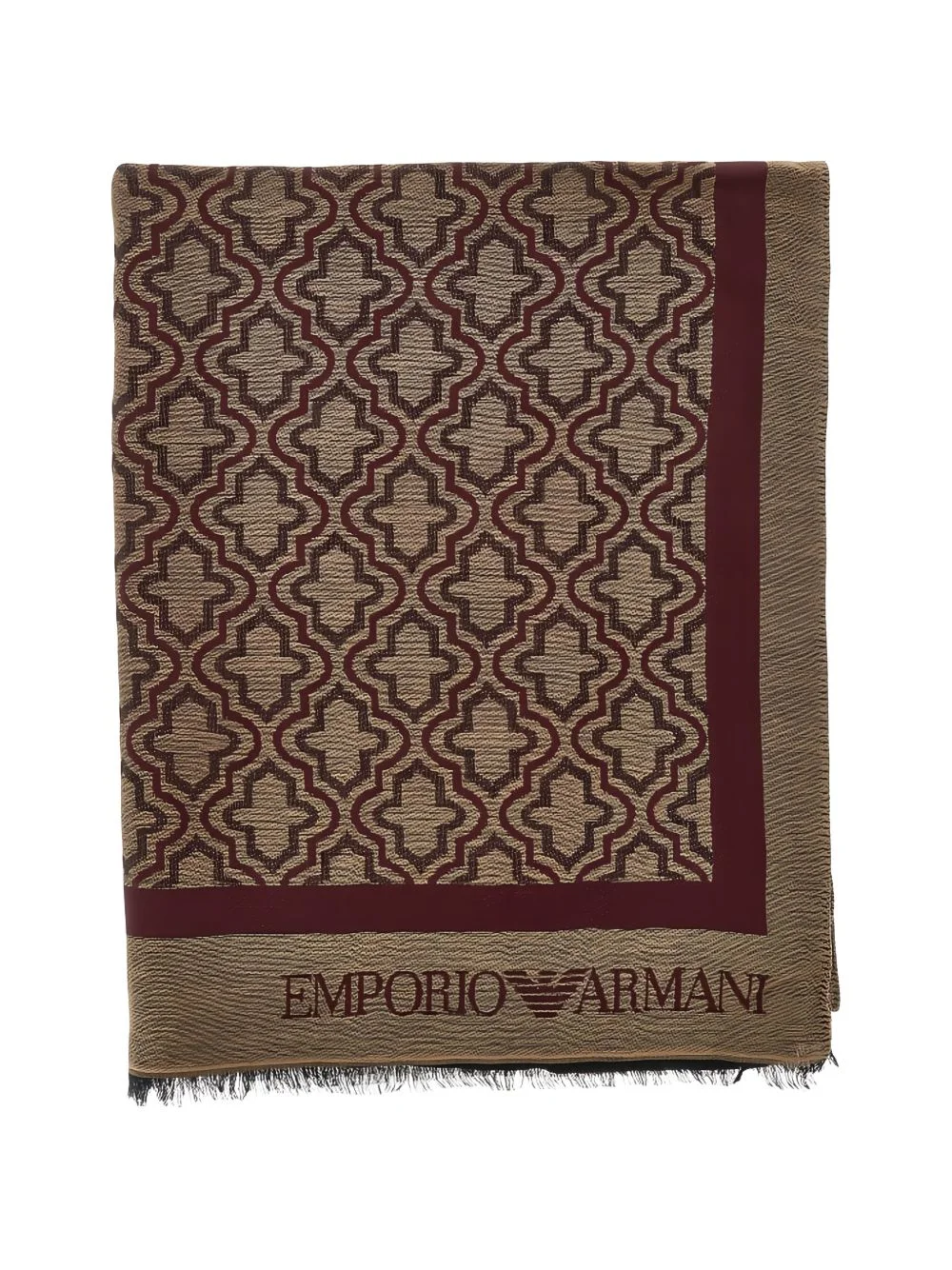 geometric-pattern fringed scarf - 1