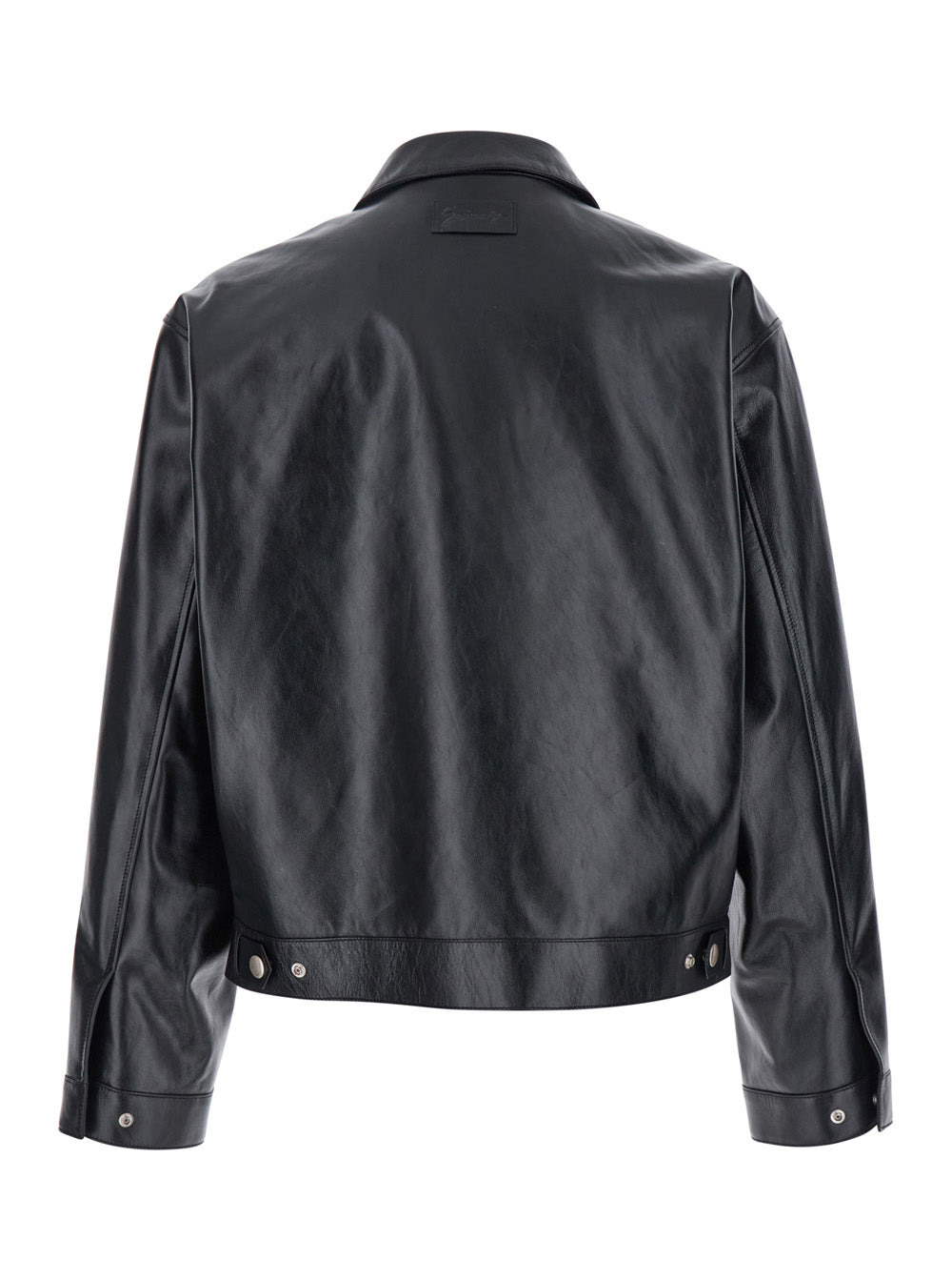Givenchy Men Black Jacket With Logo Patch On The Back In Leather Man - 2