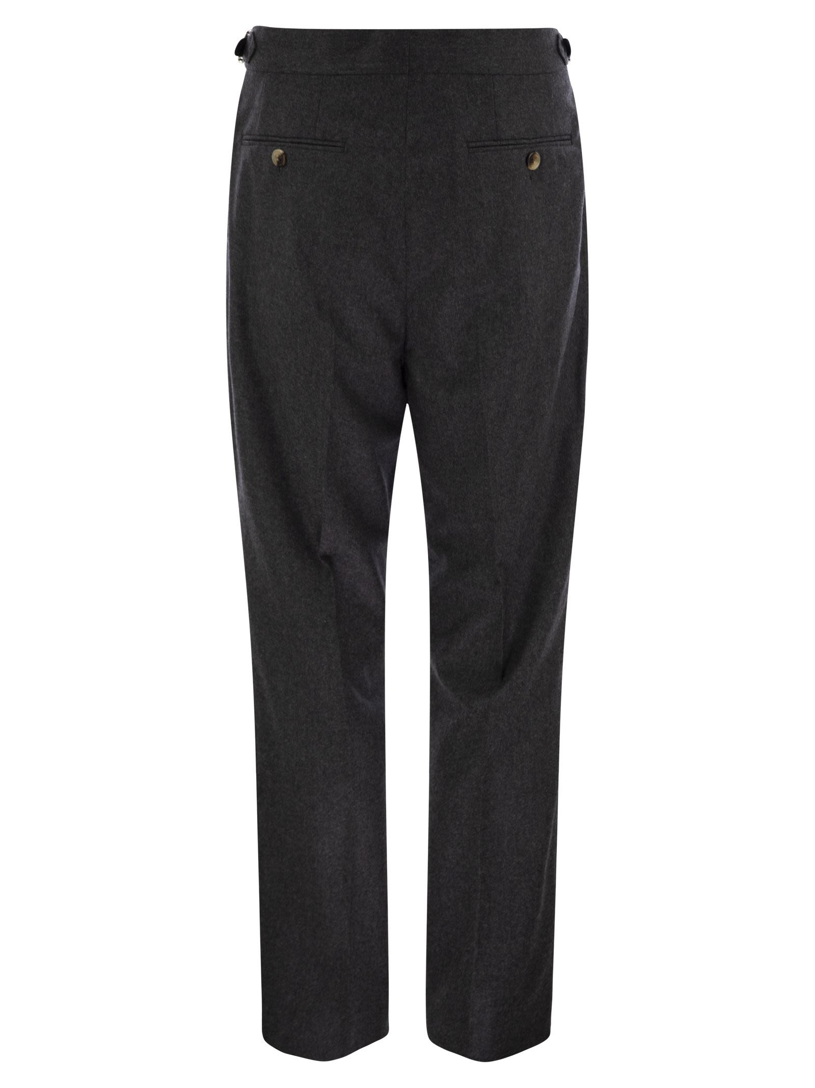 Brunello Cucinelli Men Tailor-Fit Trousers In Virgin Wool Canvas With Double Inverted Darts And Buck - 2