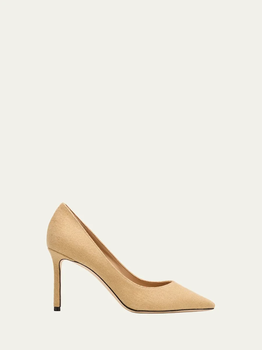 85mm Romy Raffia Pointed-Toe Pumps - 1