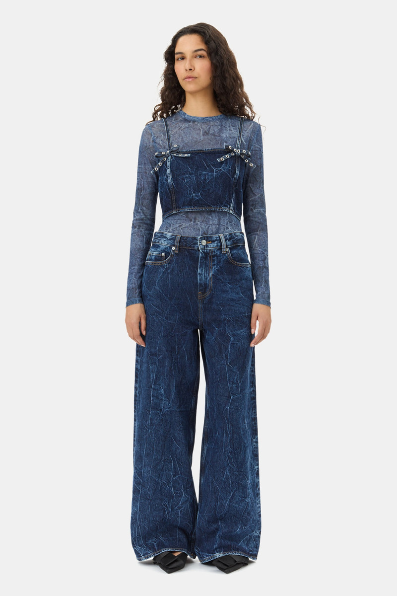 GANNI BLUE CRINKLED FUTURE DENIM MARRI JEANS outlook