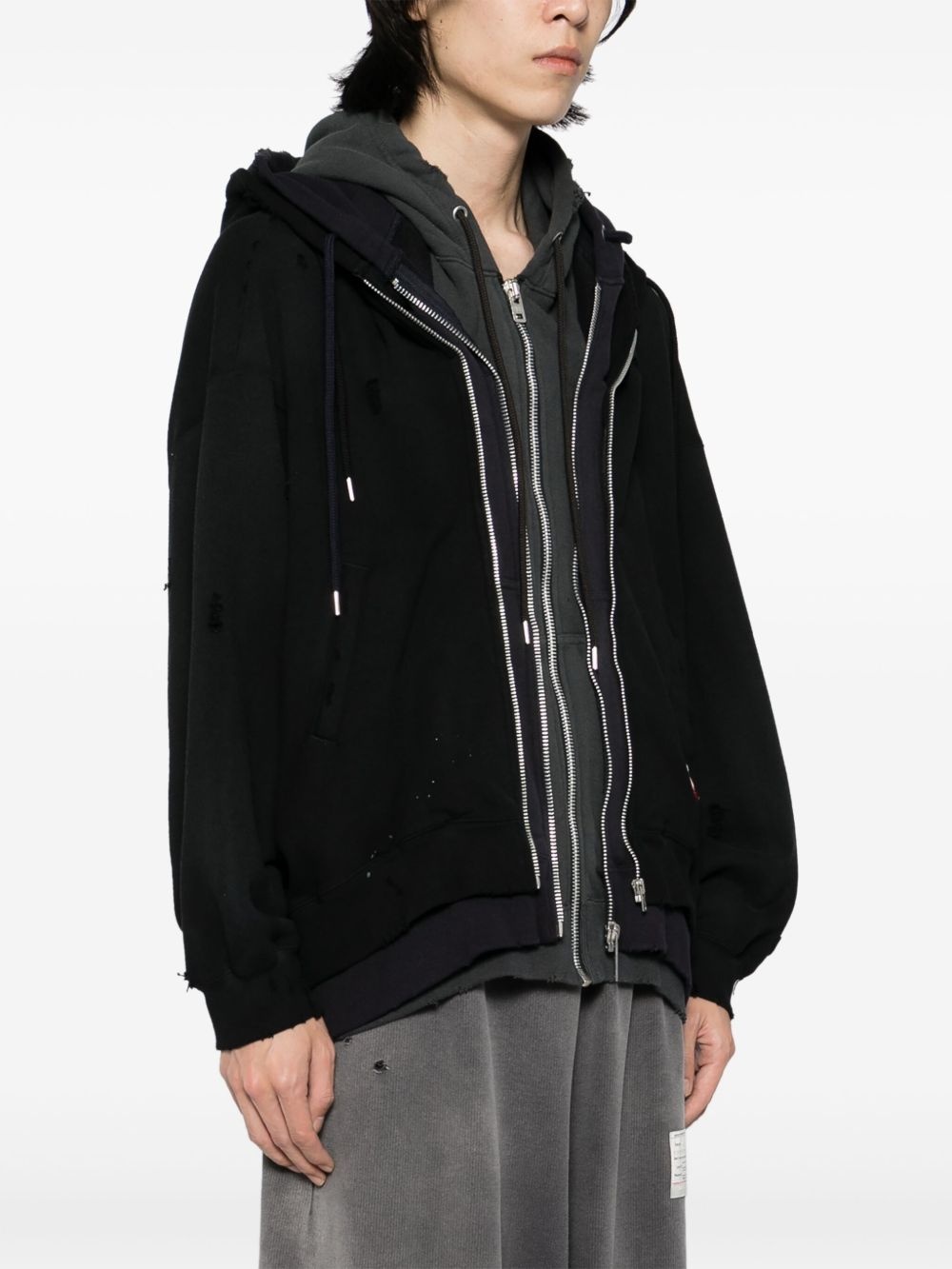 layered zip-up hoodie - 3