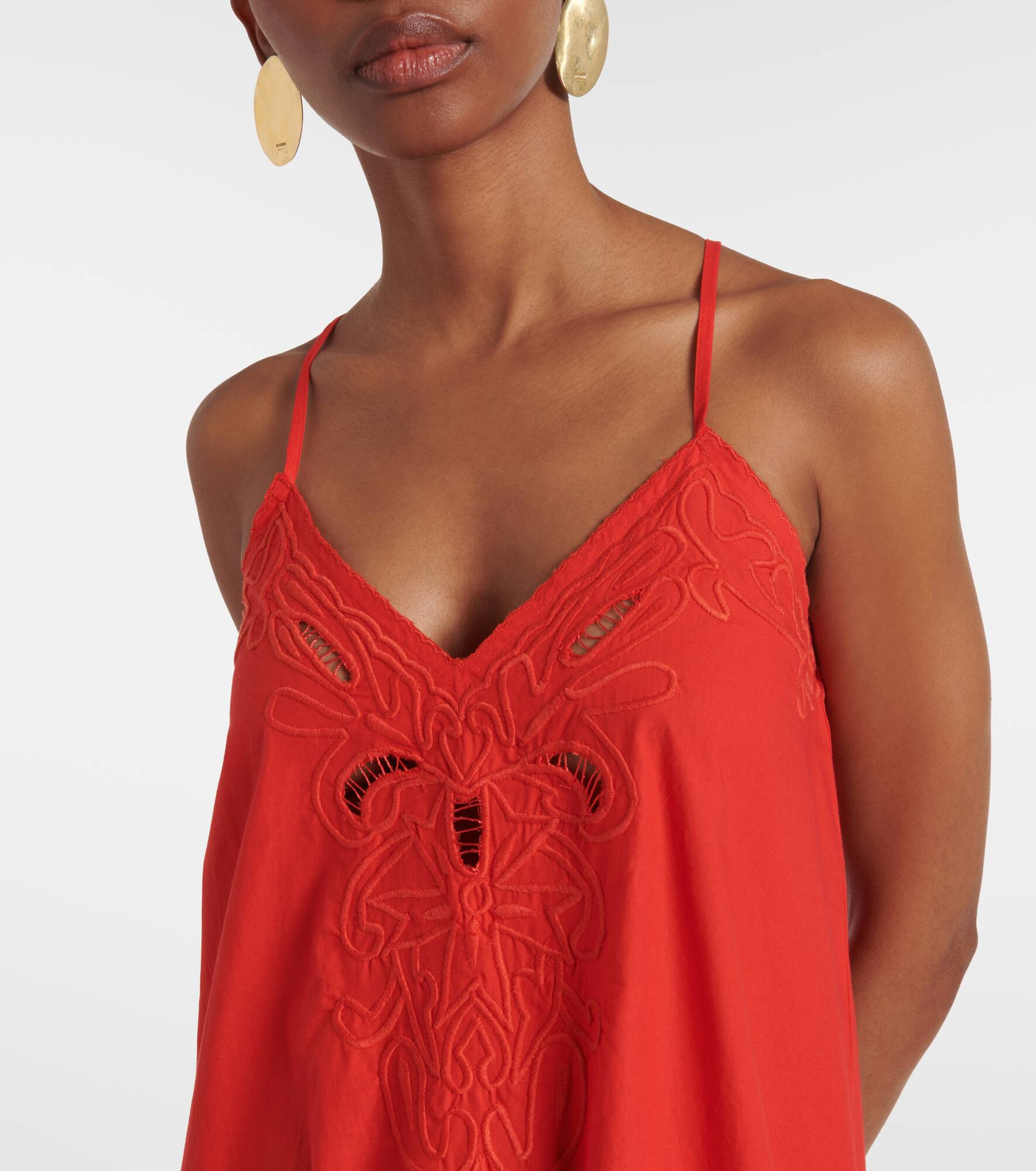 Embroidered cotton poplin midi dress - 4