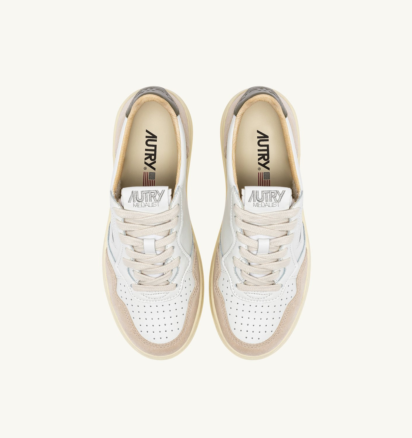 MEDALIST LOW SNEAKERS IN WHITE AND COVERT GREEN LEATHER SUEDE - 5