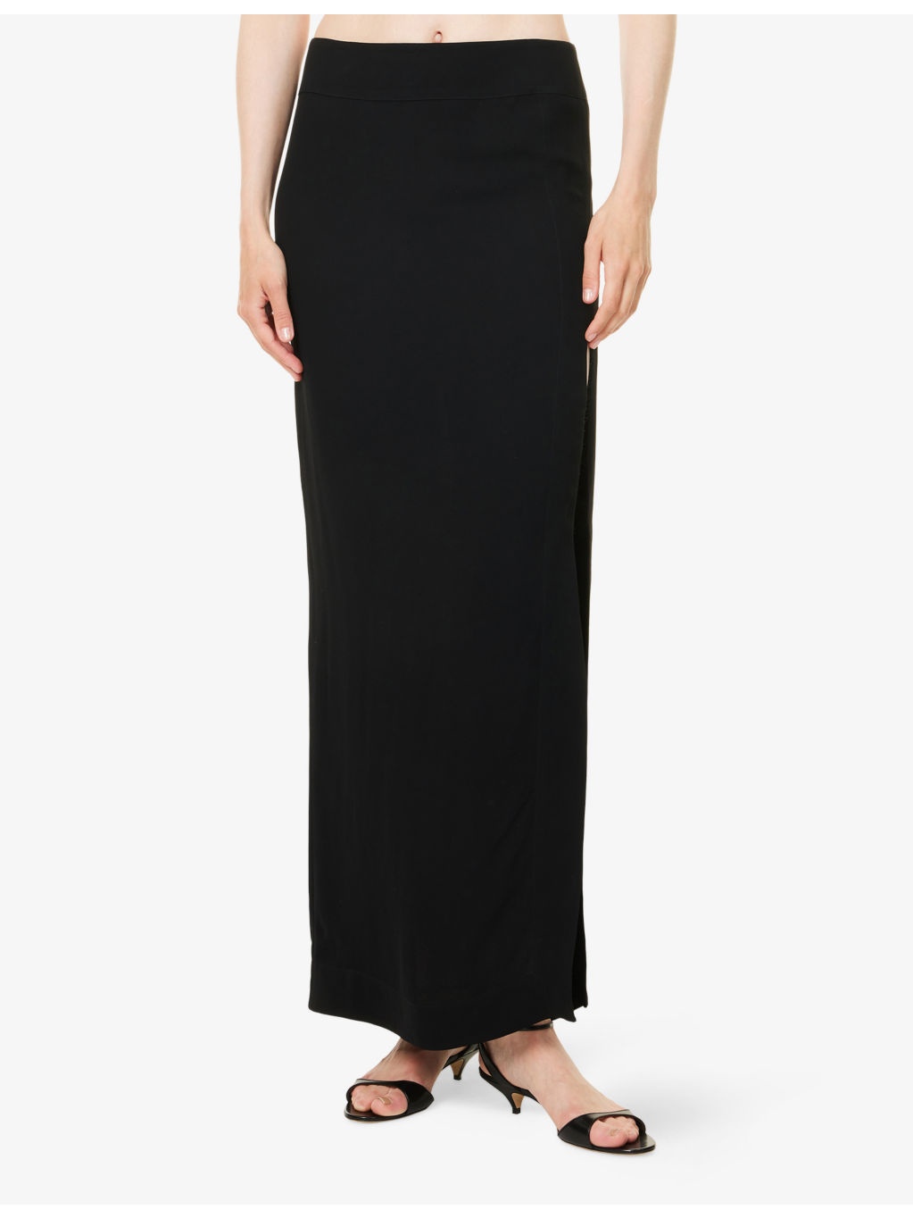 High Slit Darted Woven Maxi Skirt - 3