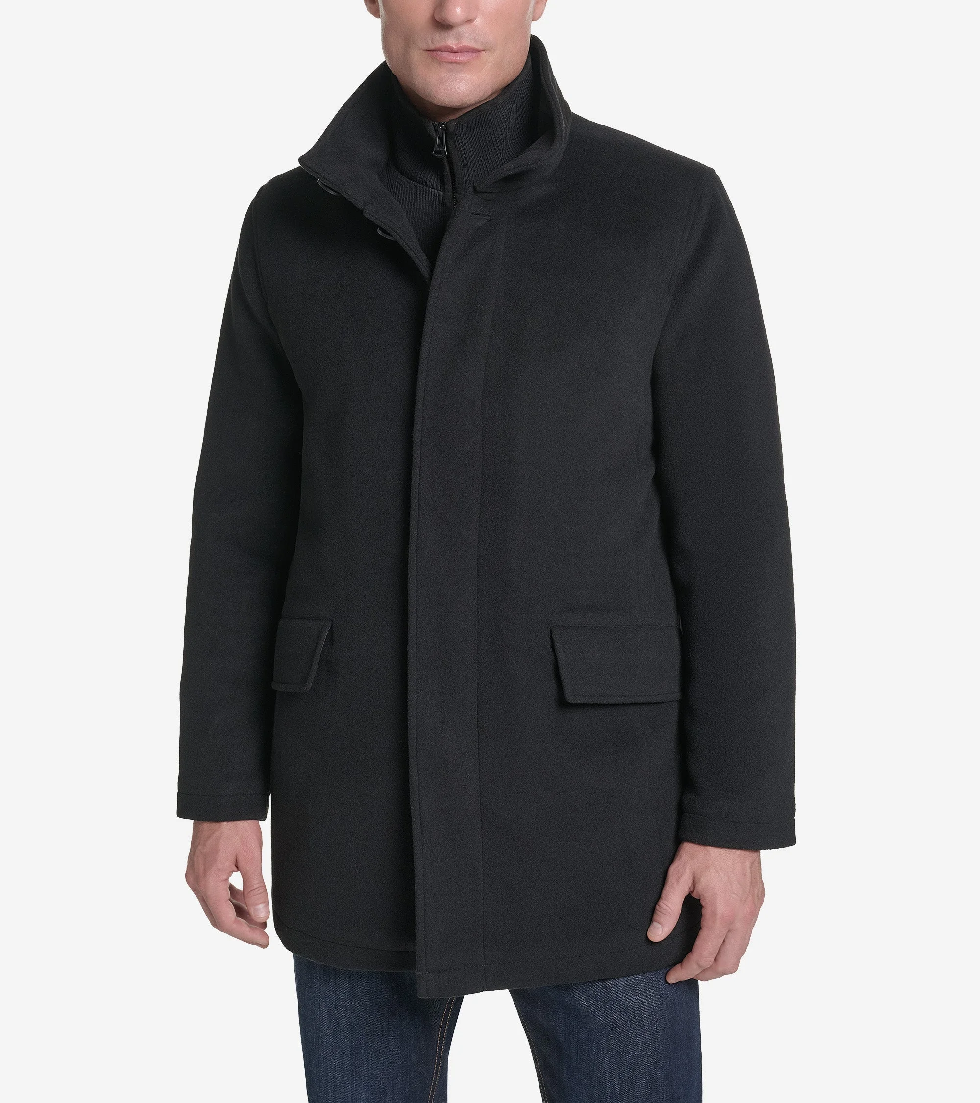 Men's Plush Wool Knit Bib Car Coat - 1