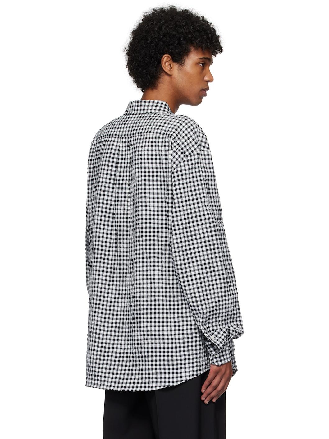 Black & White Gingham Seersucker Long Sleeve Shirt - 3