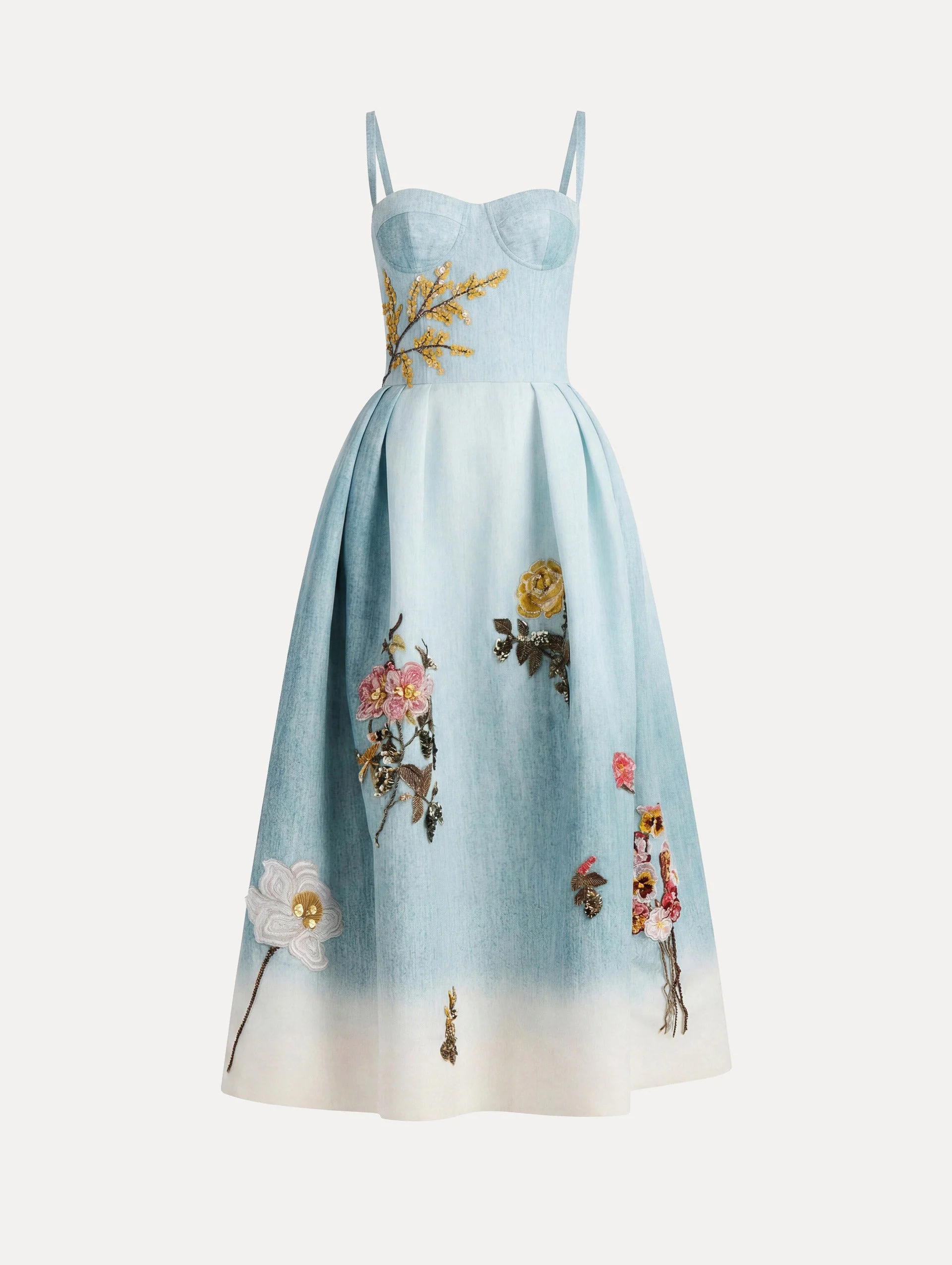 BEADED MIXED BOTANICAL BUSTIER DRESS - 1