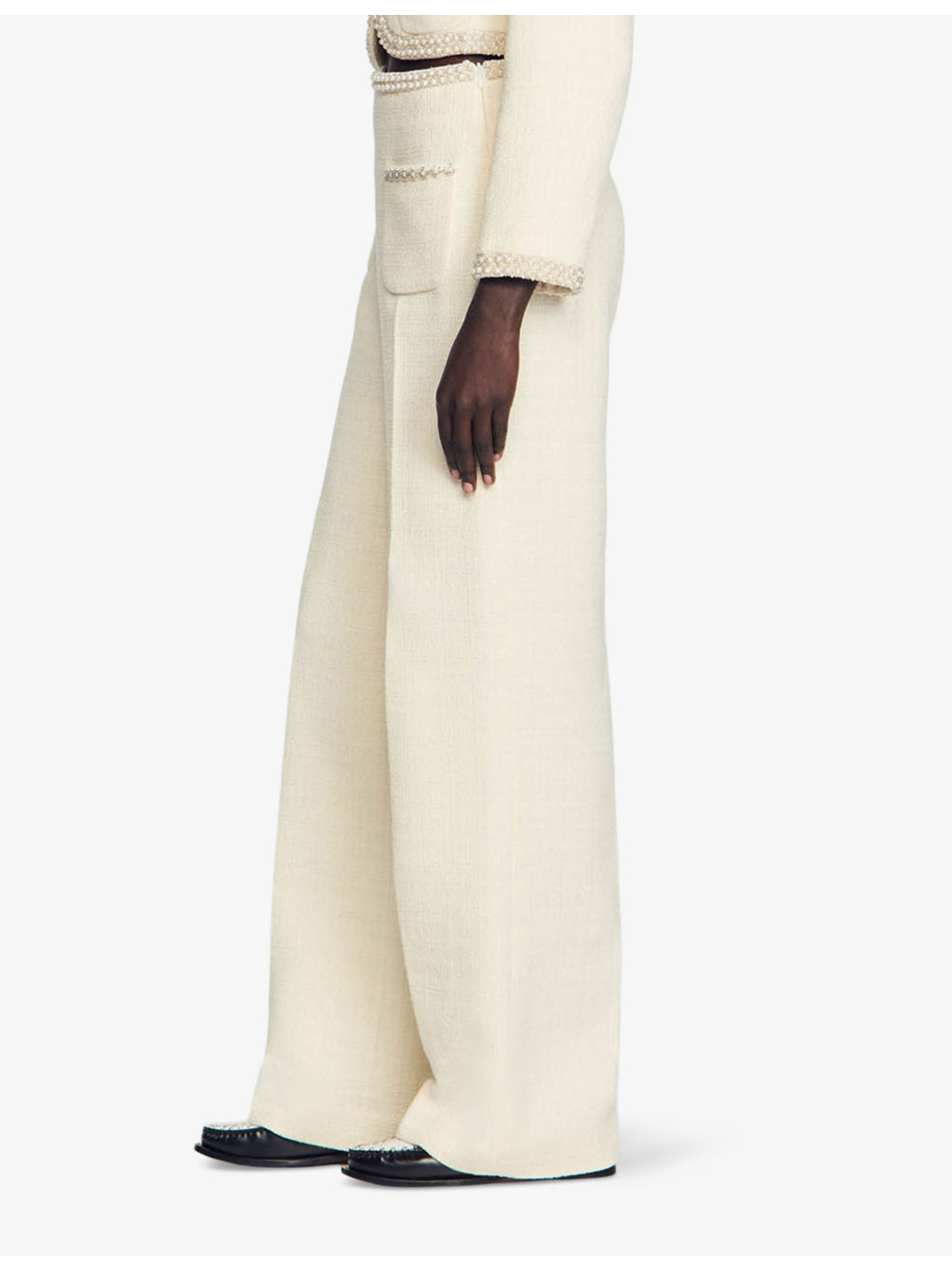 Rhinestone-embellished wide-leg mid-rise cotton-blend trousers - 3