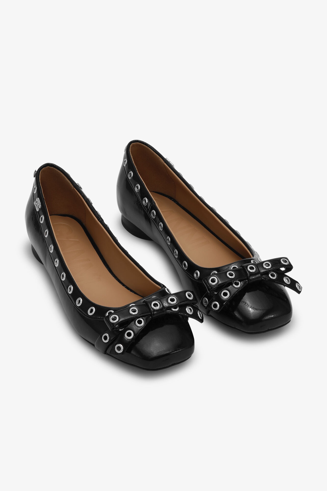BLACK EYELET BOW BALLERINAS - 2