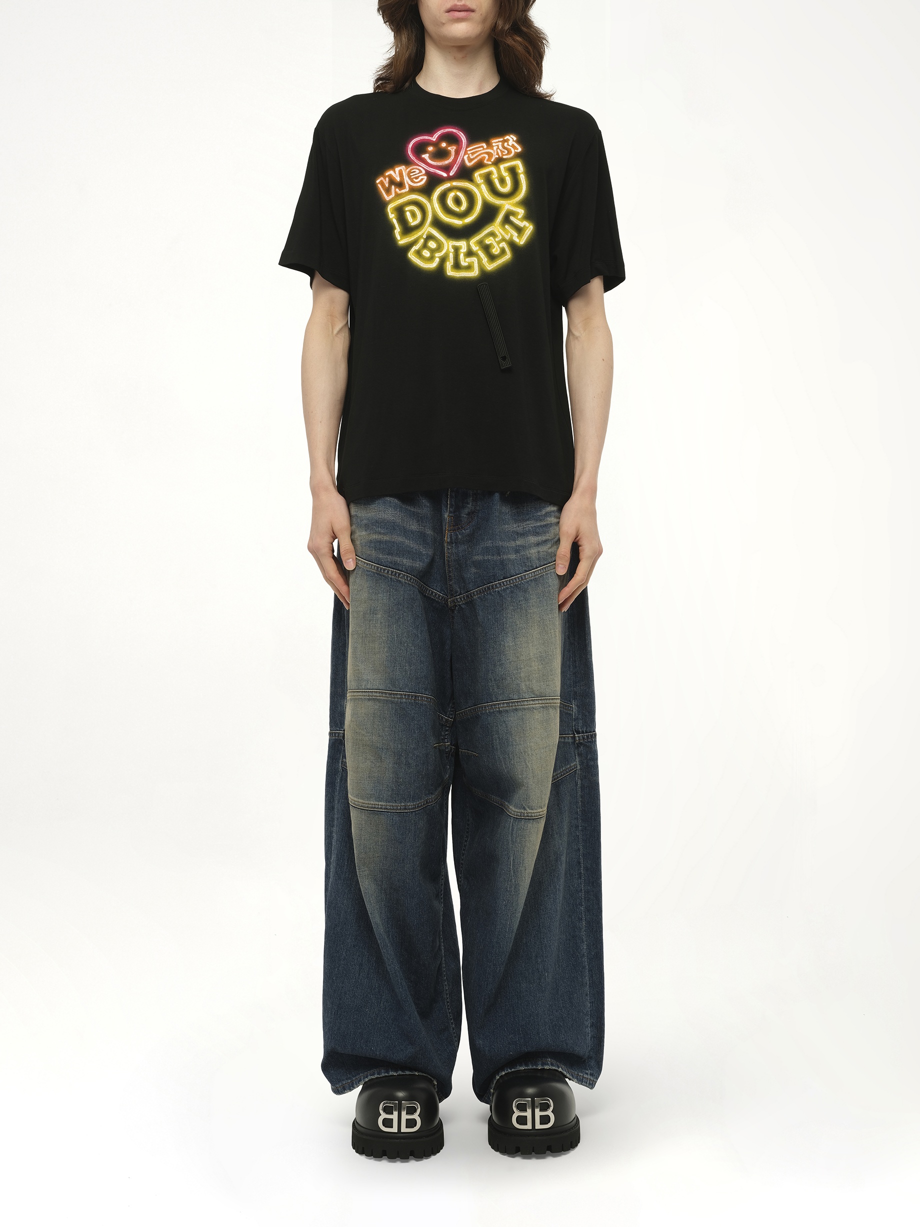 Big Doublet Neon Paint Fan Service T-Shirt in Black - 7