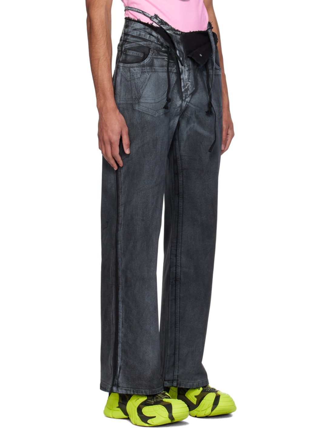 Black Double Fold Jeans - 2