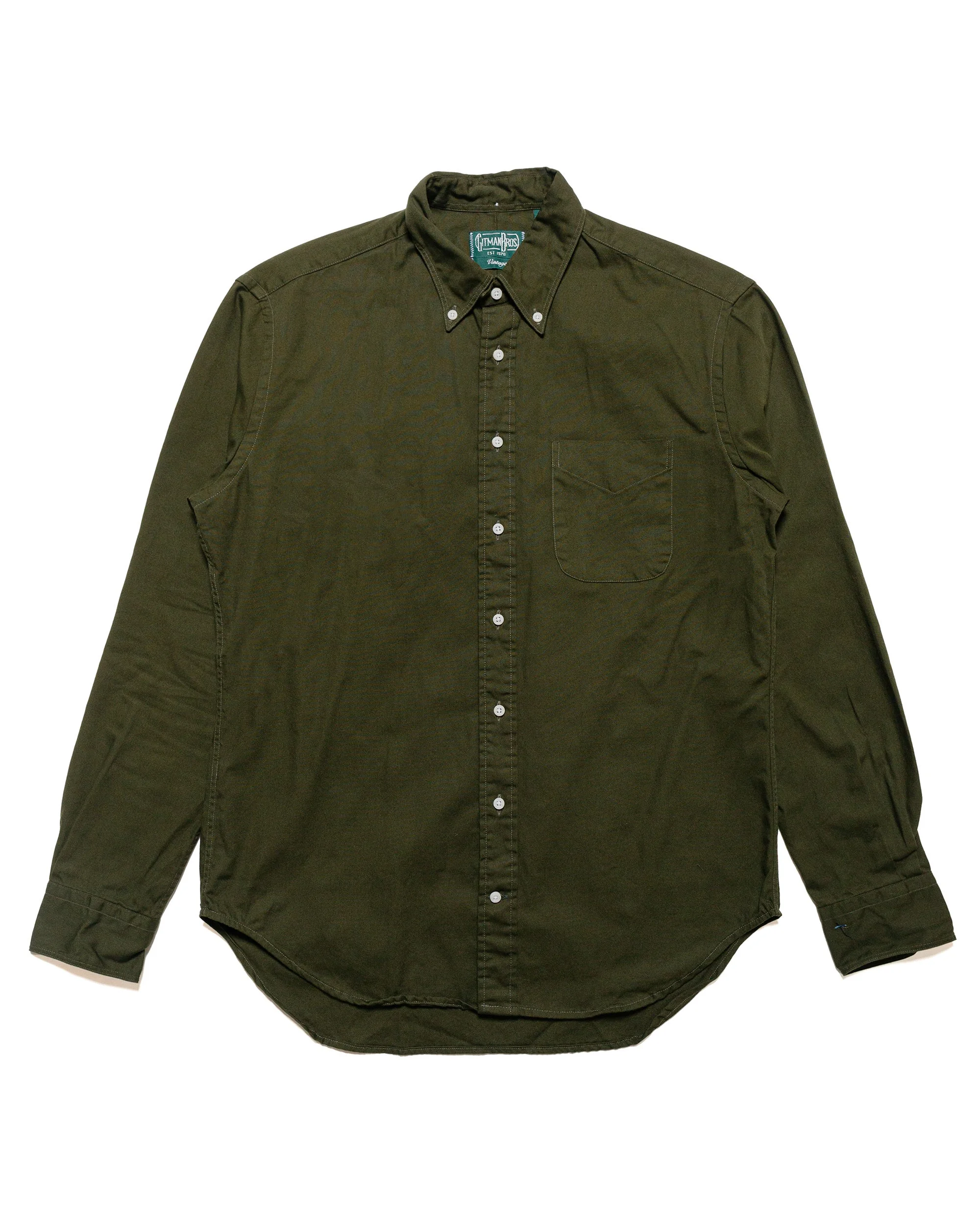 Long Sleeve Olive Overdye Oxford - 1
