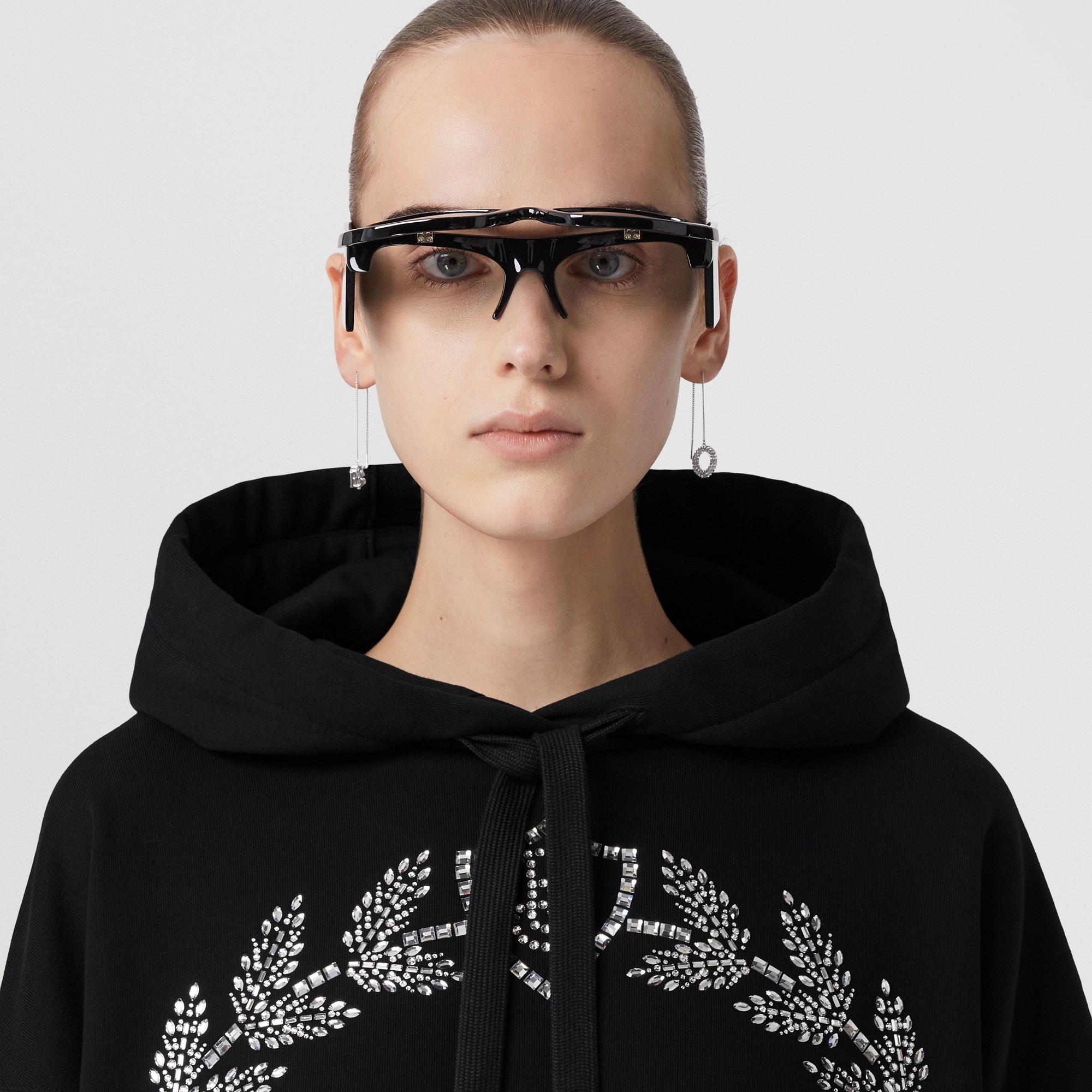 Crystal Oak Leaf Crest Cotton Oversized Hoodie - 3