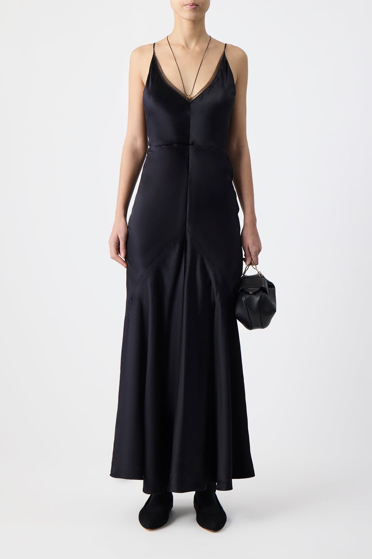 Brigita Dress in Black Silk Velvet - 5