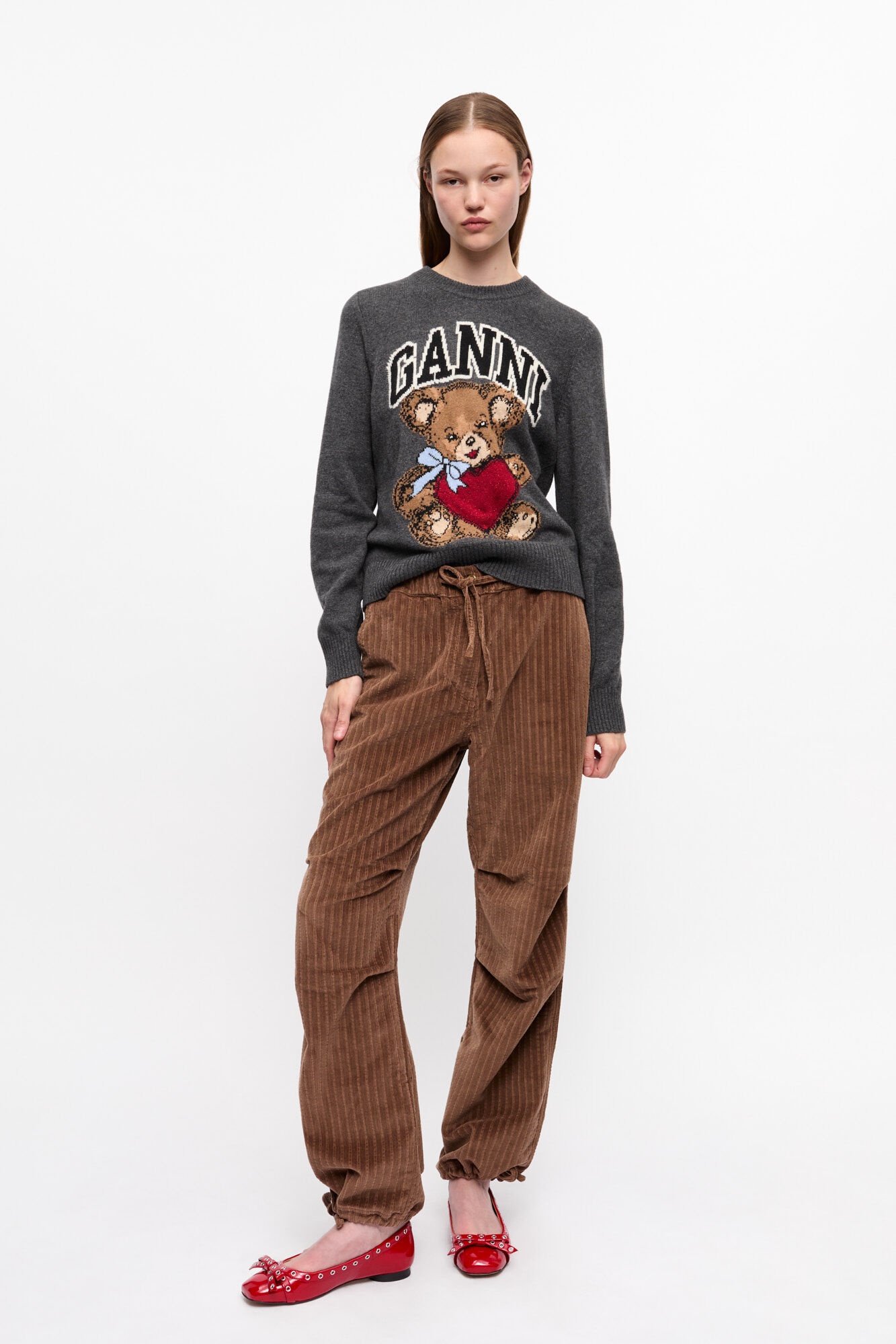 BROWN CORDUROY DRAWSTRING PANTS - 2