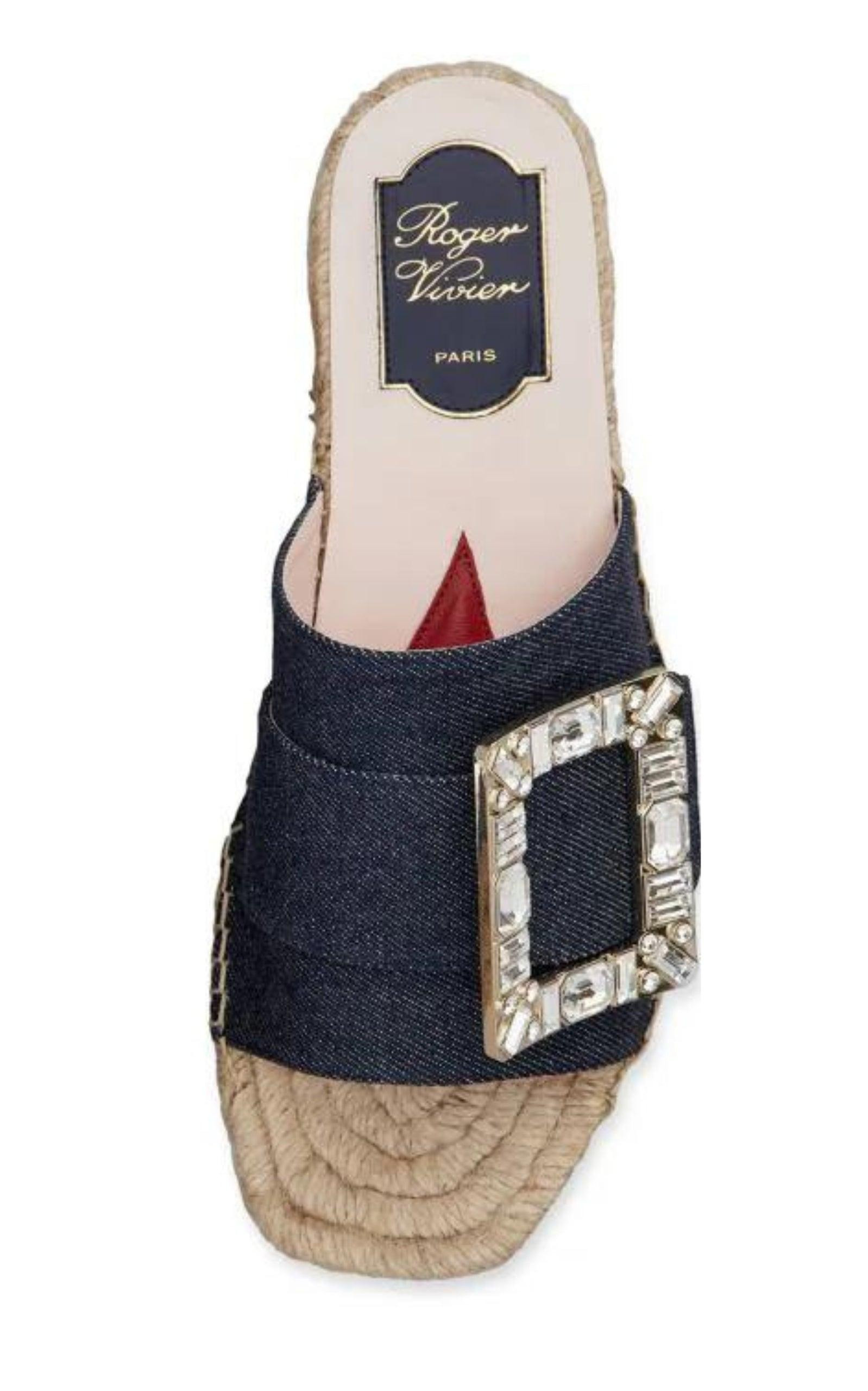 Crystal-embellished Denim Espadrille Slides - 2