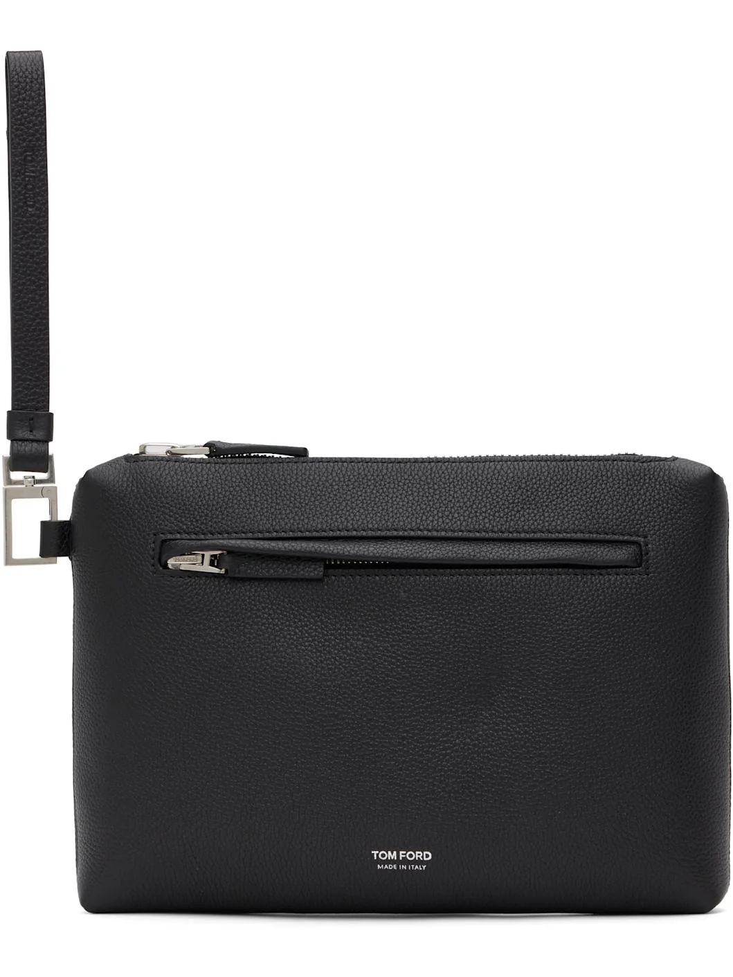Black Grain Leather Wristlet Pouch - 1