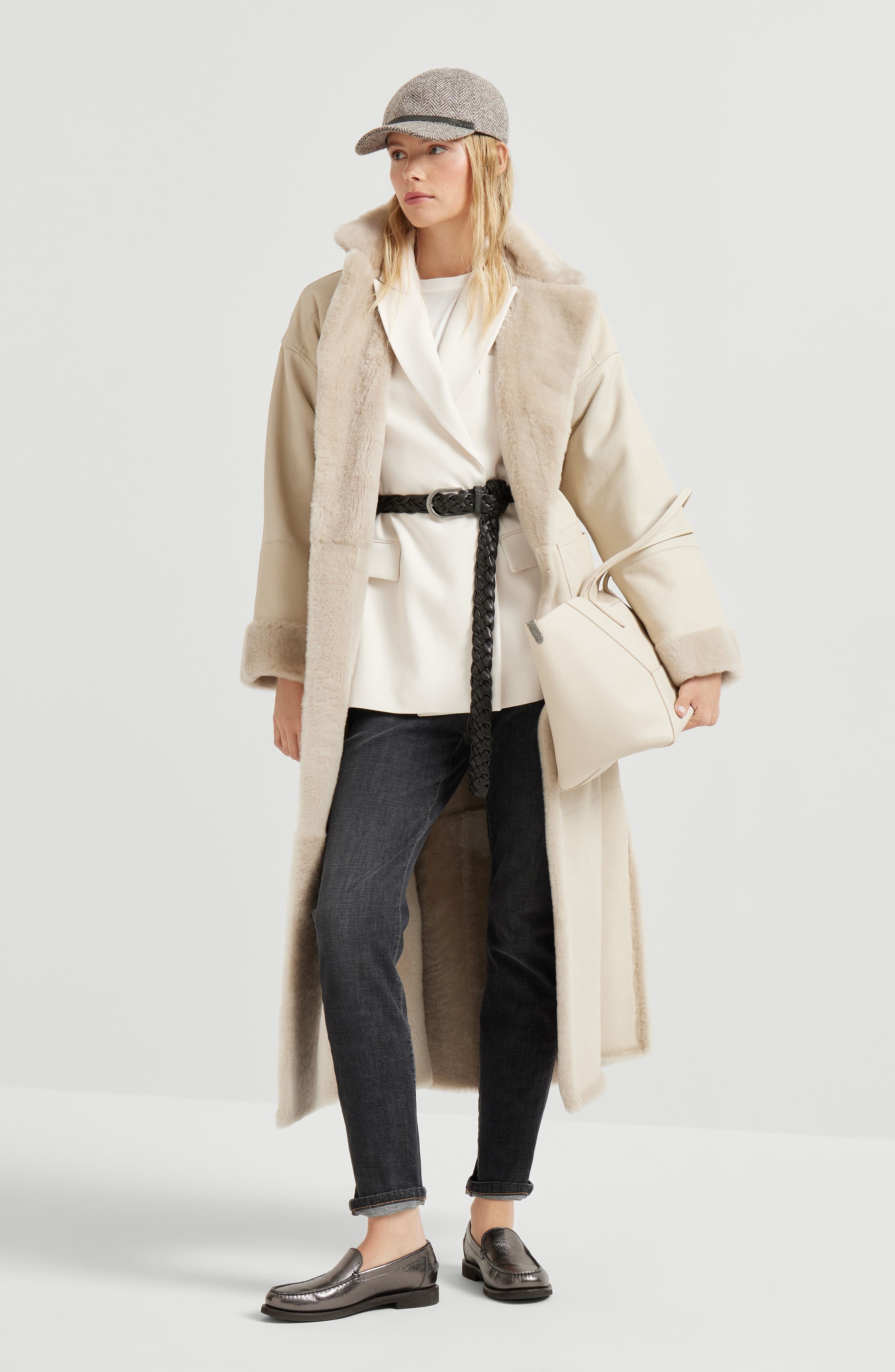 Brunello Cucinelli Shearling reversible coat in Cool Beige at Nordstrom - 6